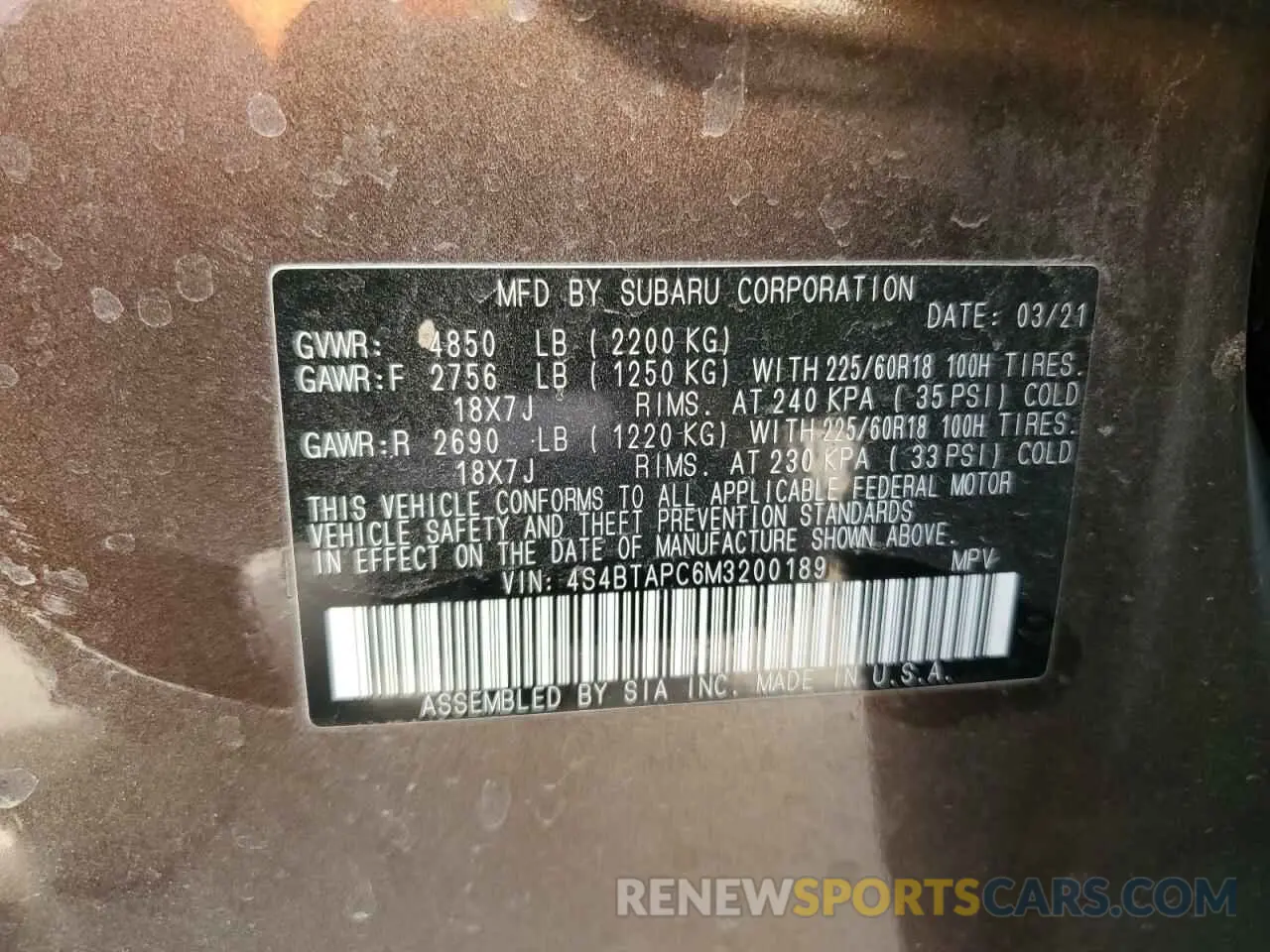 13 Photograph of a damaged car 4S4BTAPC6M3200189 SUBARU OUTBACK 2021