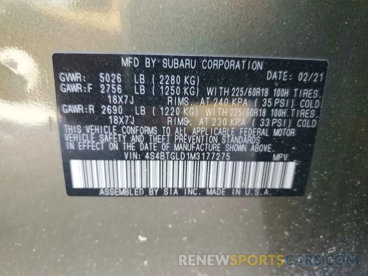 15 Photograph of a damaged car 4S4BTGLD1M3177275 SUBARU OUTBACK 2021