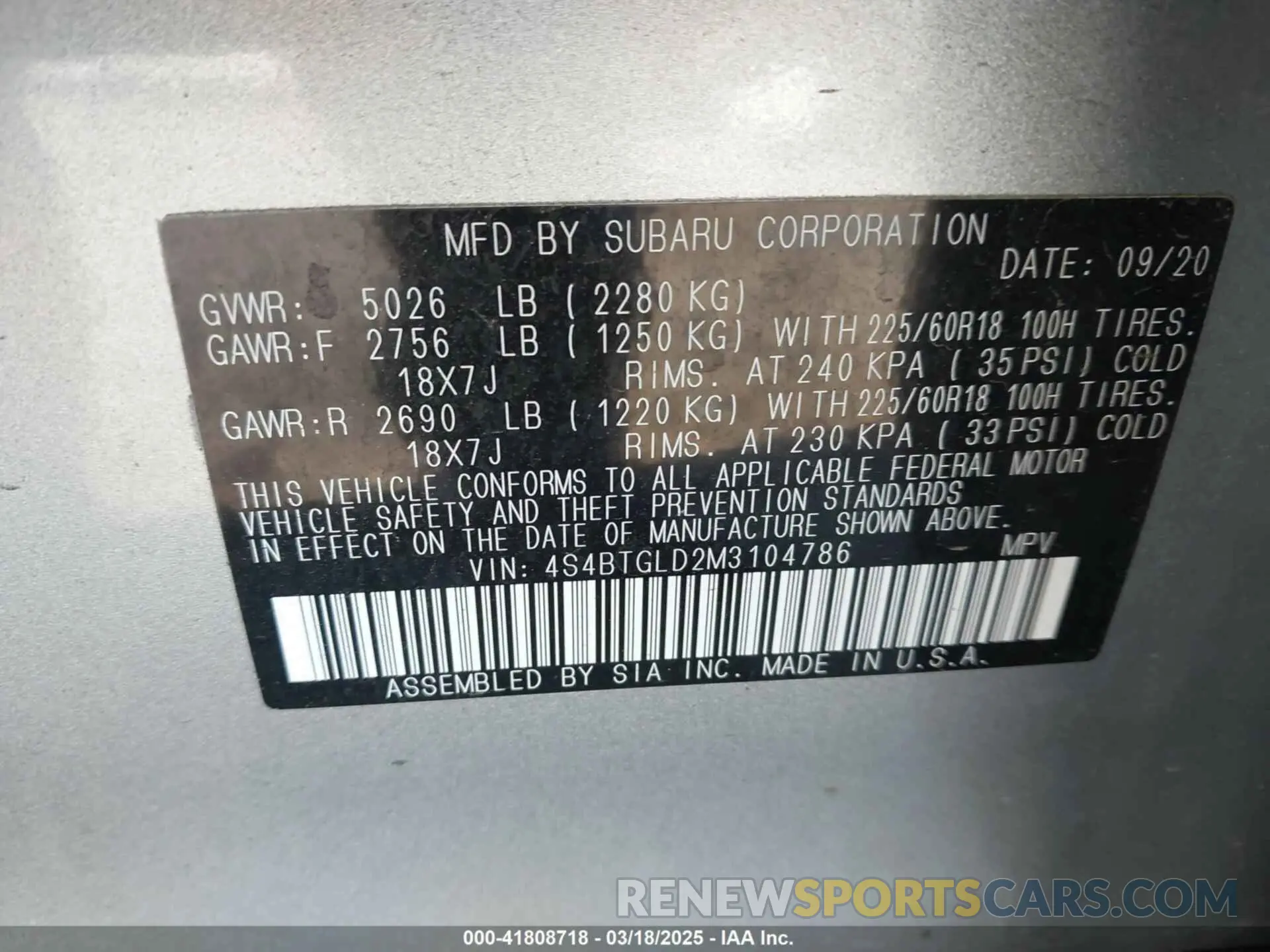 9 Photograph of a damaged car 4S4BTGLD2M3104786 SUBARU OUTBACK 2021