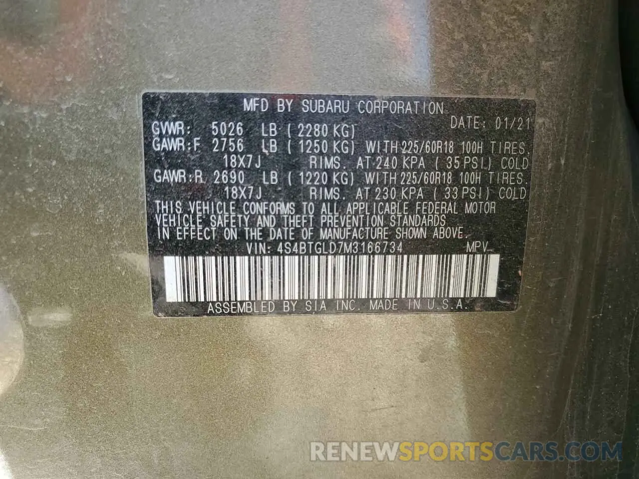 14 Photograph of a damaged car 4S4BTGLD7M3166734 SUBARU OUTBACK 2021