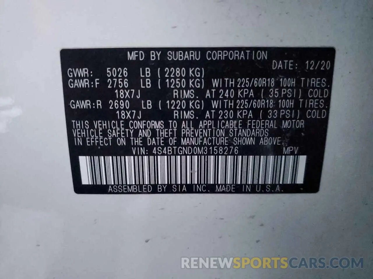 13 Photograph of a damaged car 4S4BTGND0M3158276 SUBARU OUTBACK 2021