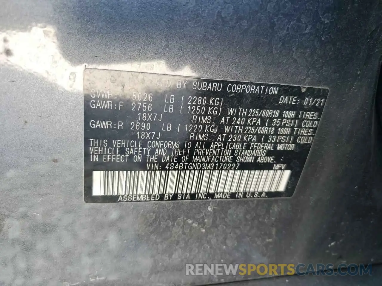 14 Photograph of a damaged car 4S4BTGND3M3170227 SUBARU OUTBACK 2021
