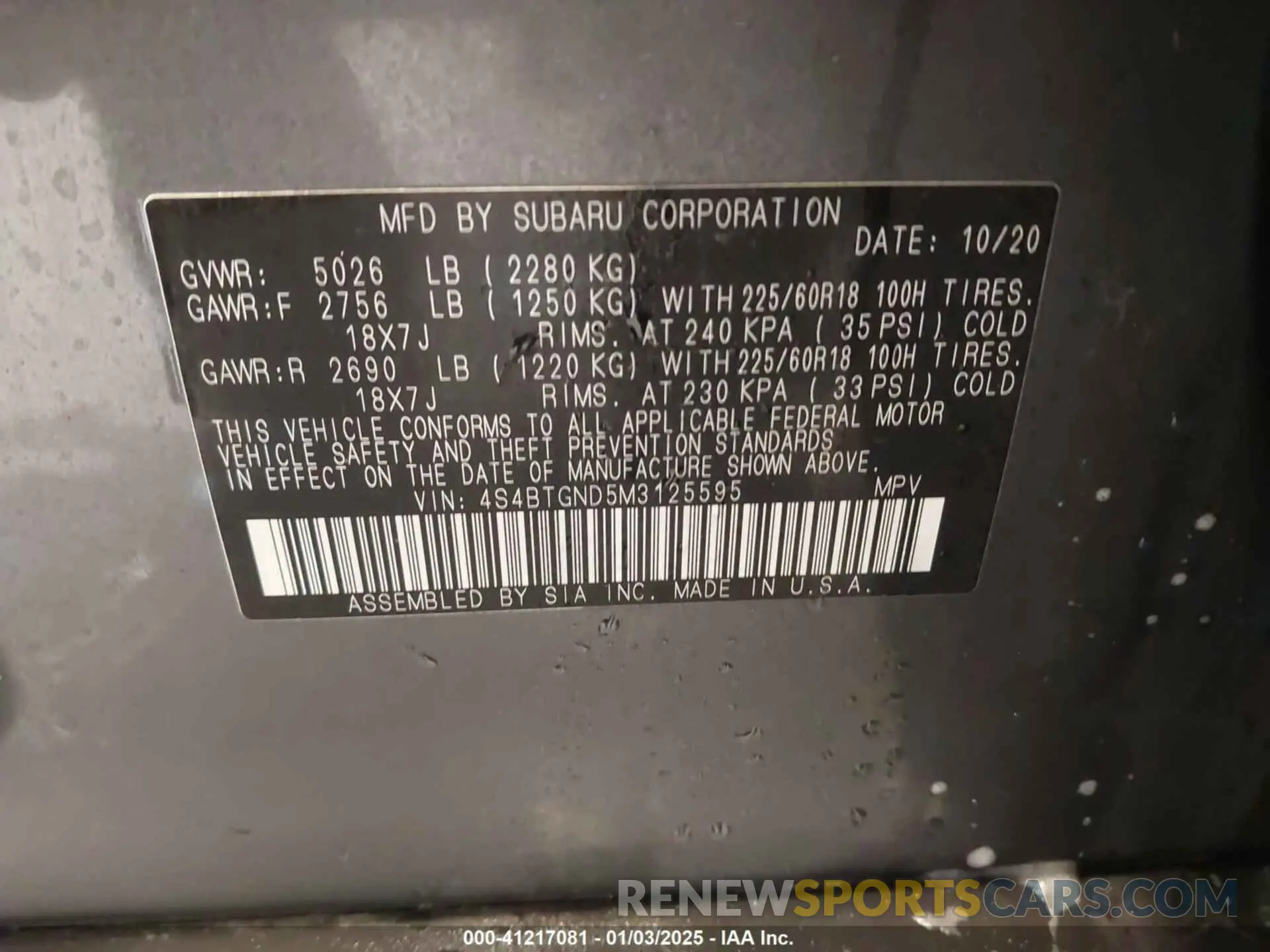 9 Photograph of a damaged car 4S4BTGND5M3125595 SUBARU OUTBACK 2021