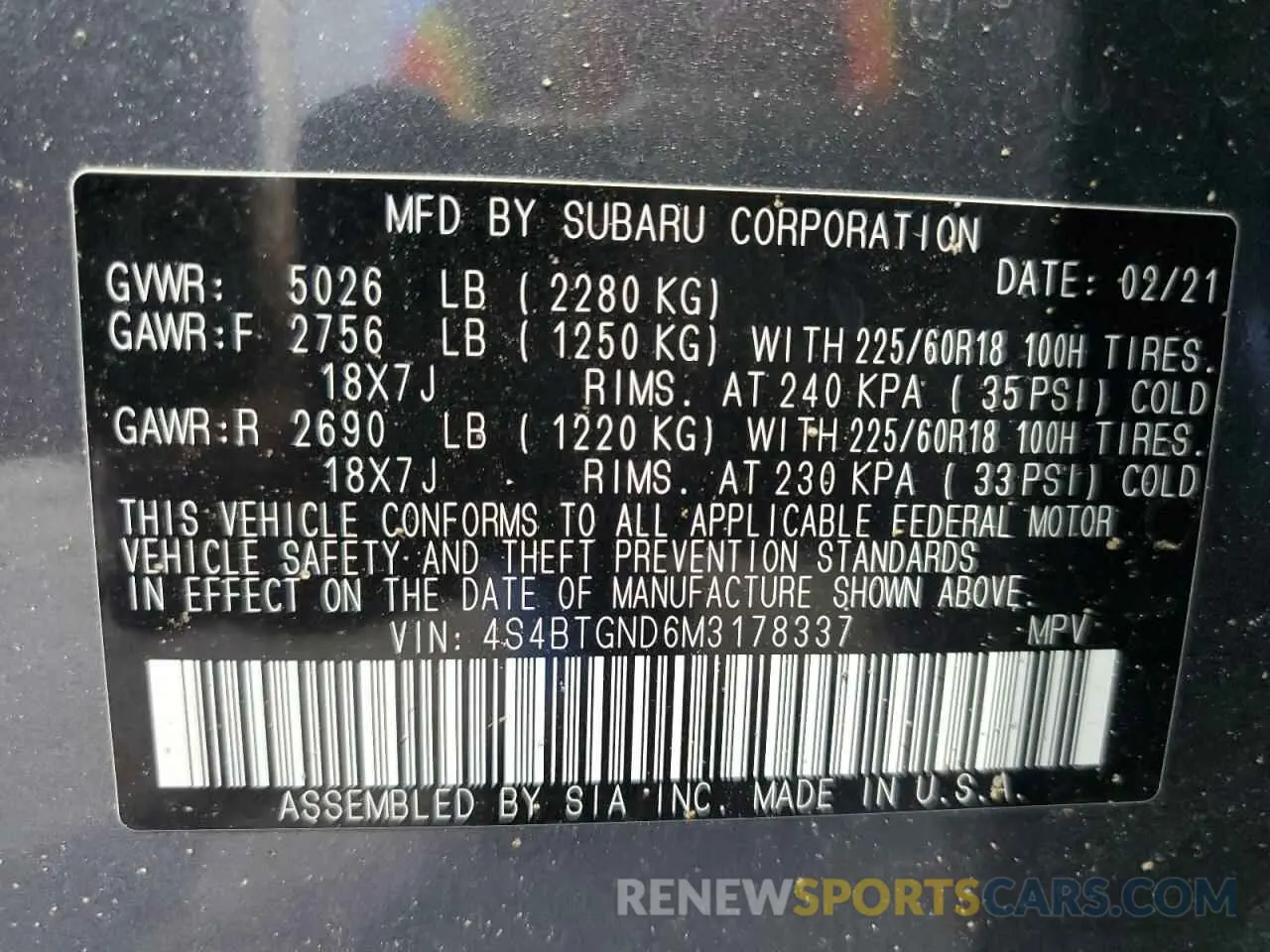 13 Photograph of a damaged car 4S4BTGND6M3178337 SUBARU OUTBACK 2021