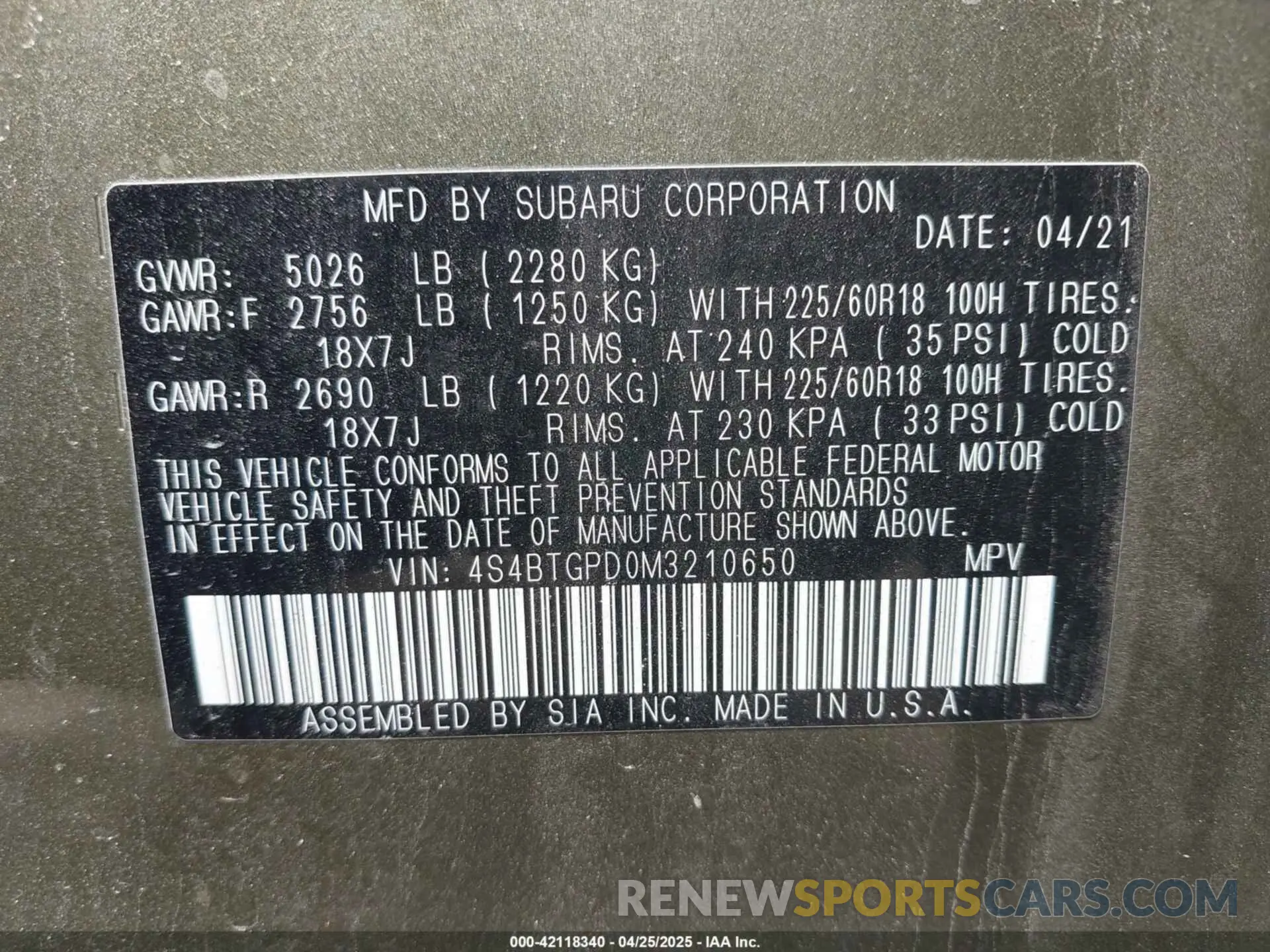 9 Photograph of a damaged car 4S4BTGPD0M3210650 SUBARU OUTBACK 2021