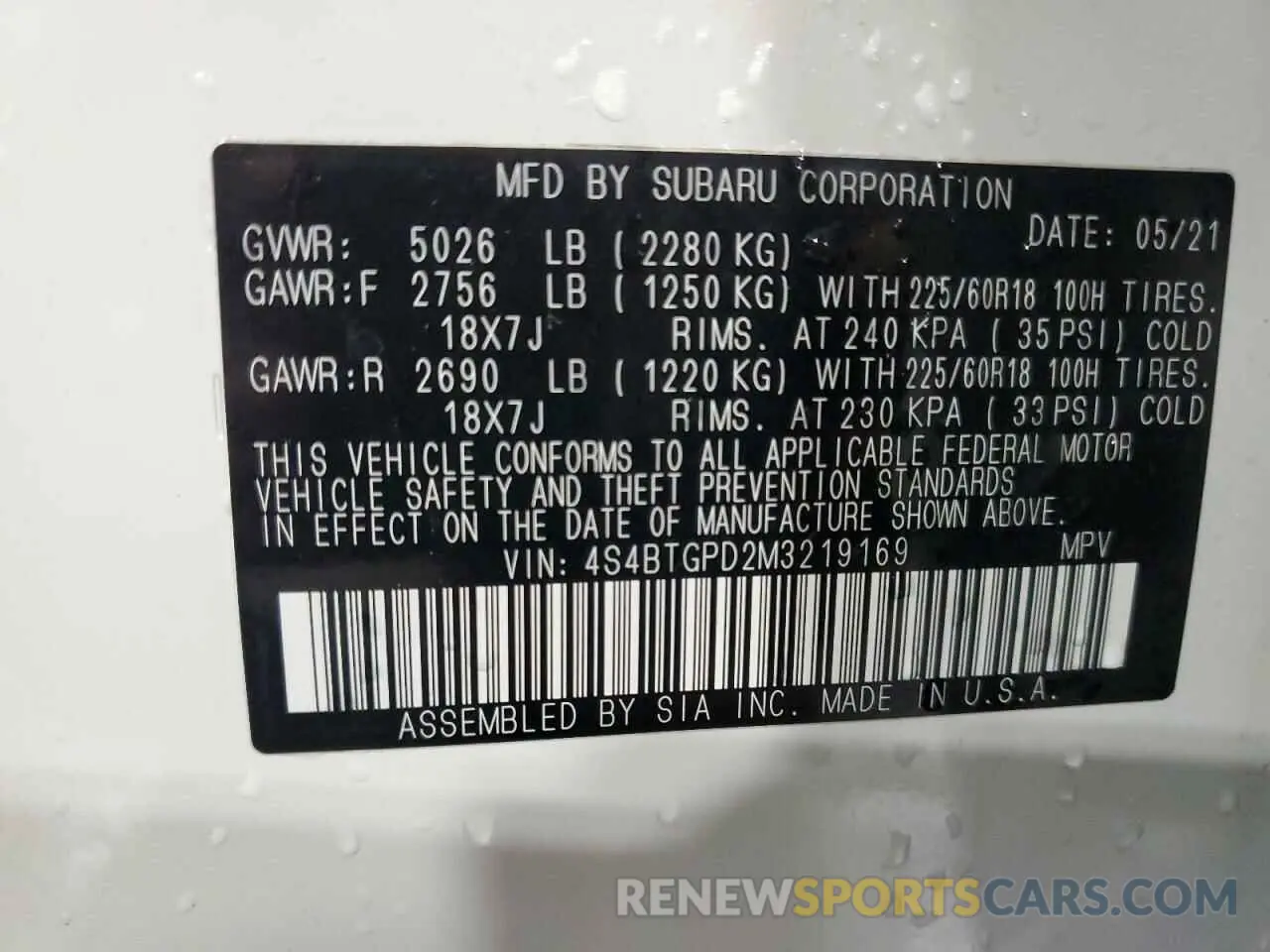 14 Photograph of a damaged car 4S4BTGPD2M3219169 SUBARU OUTBACK 2021
