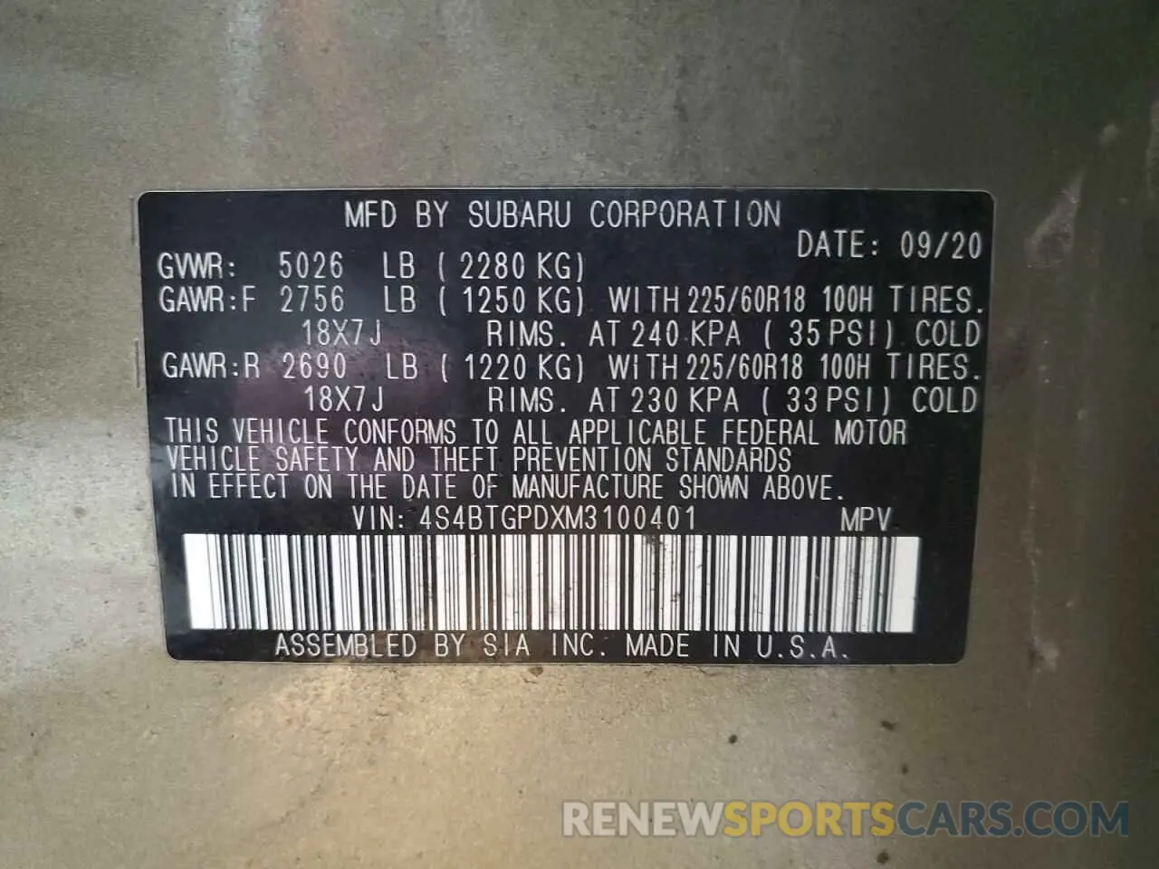 13 Photograph of a damaged car 4S4BTGPDXM3100401 SUBARU OUTBACK 2021
