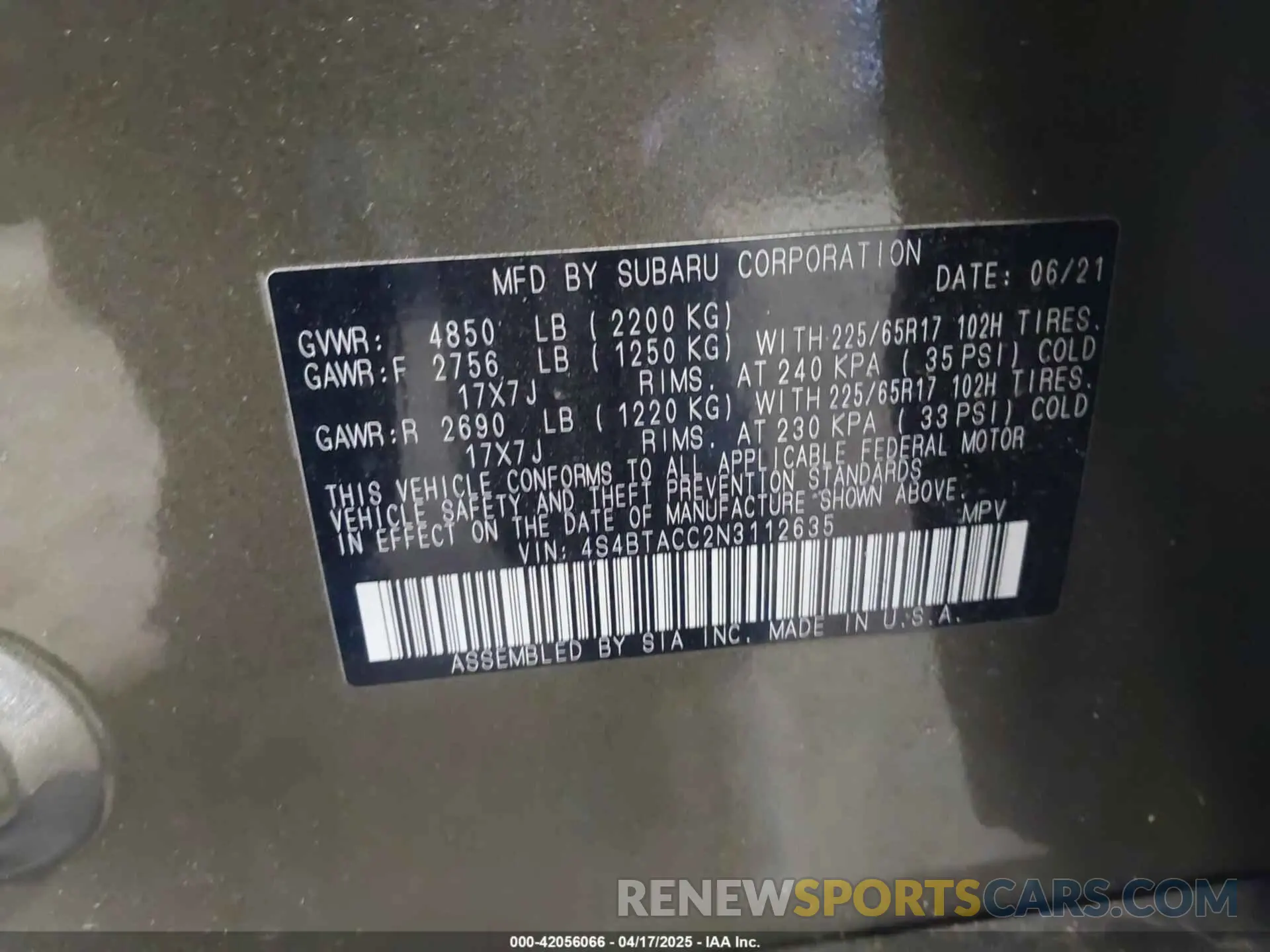 9 Photograph of a damaged car 4S4BTACC2N3112635 SUBARU OUTBACK 2022