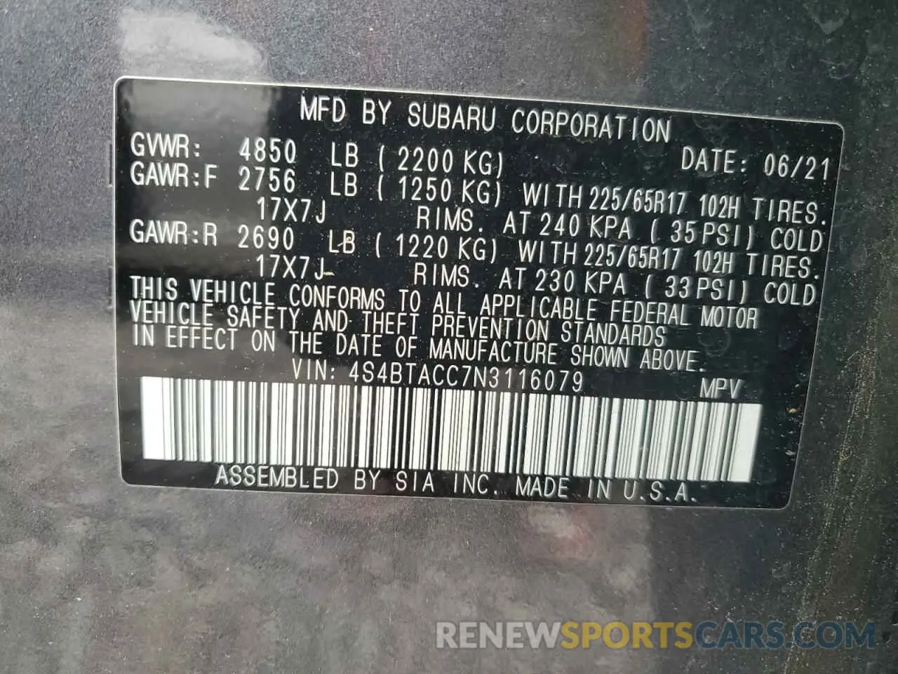 14 Photograph of a damaged car 4S4BTACC7N3116079 SUBARU OUTBACK 2022
