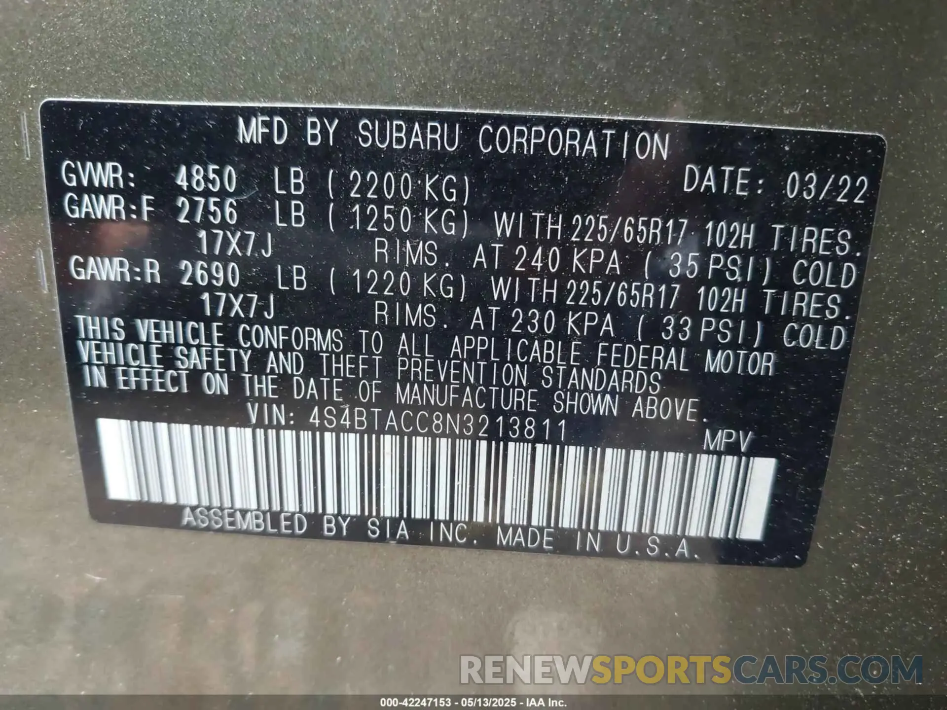 9 Photograph of a damaged car 4S4BTACC8N3213811 SUBARU OUTBACK 2022