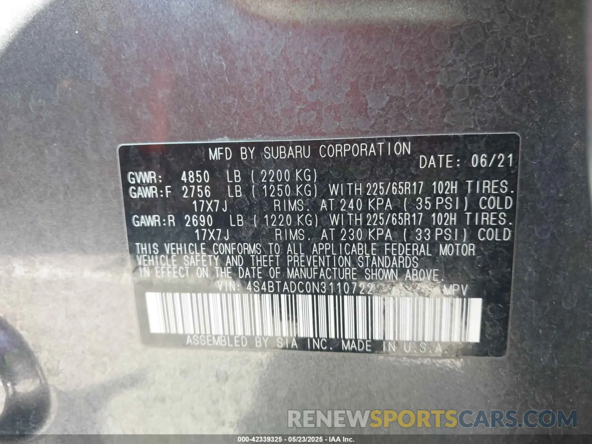 9 Photograph of a damaged car 4S4BTADC0N3110722 SUBARU OUTBACK 2022