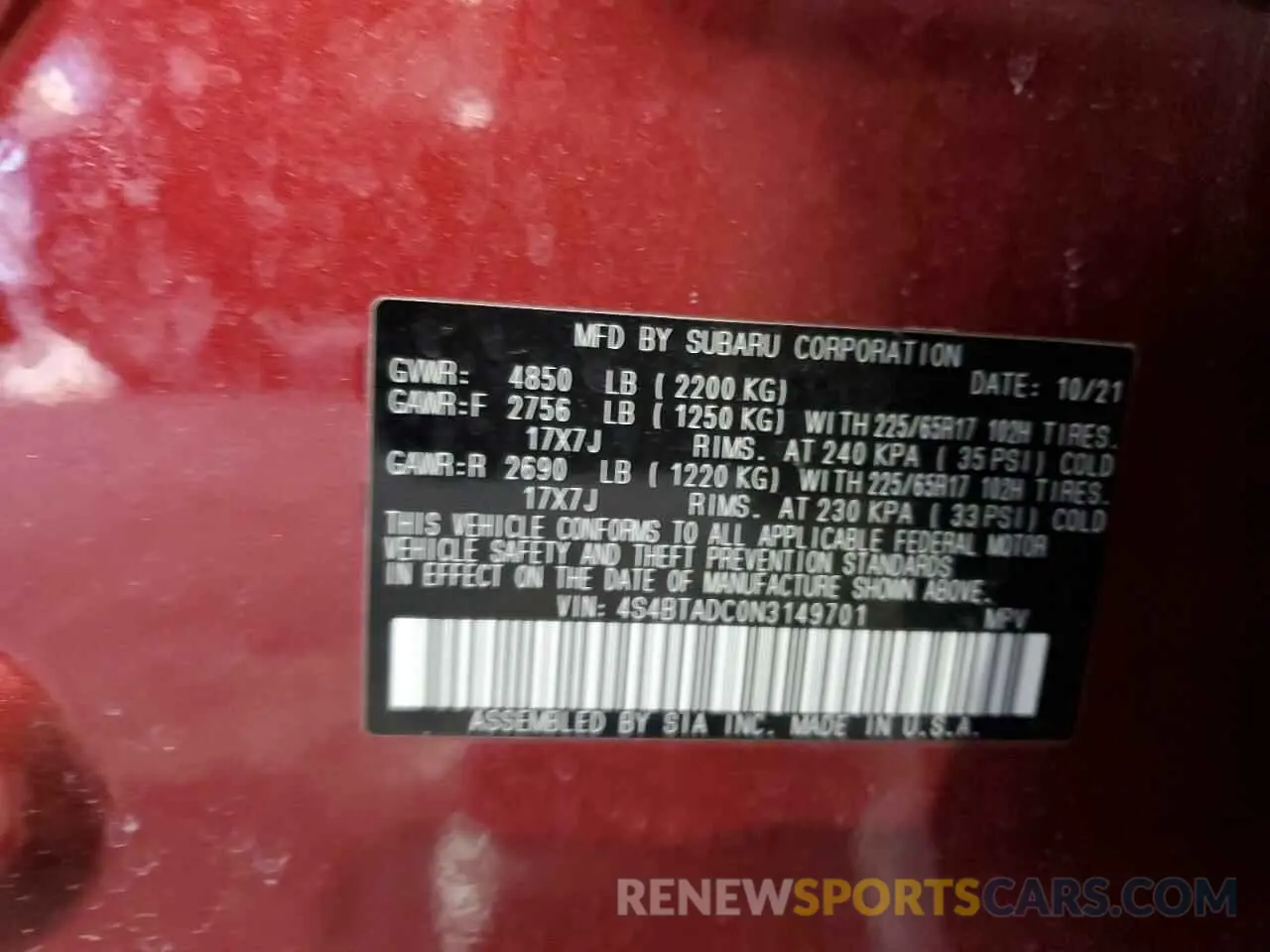 15 Photograph of a damaged car 4S4BTADC0N3149701 SUBARU OUTBACK 2022