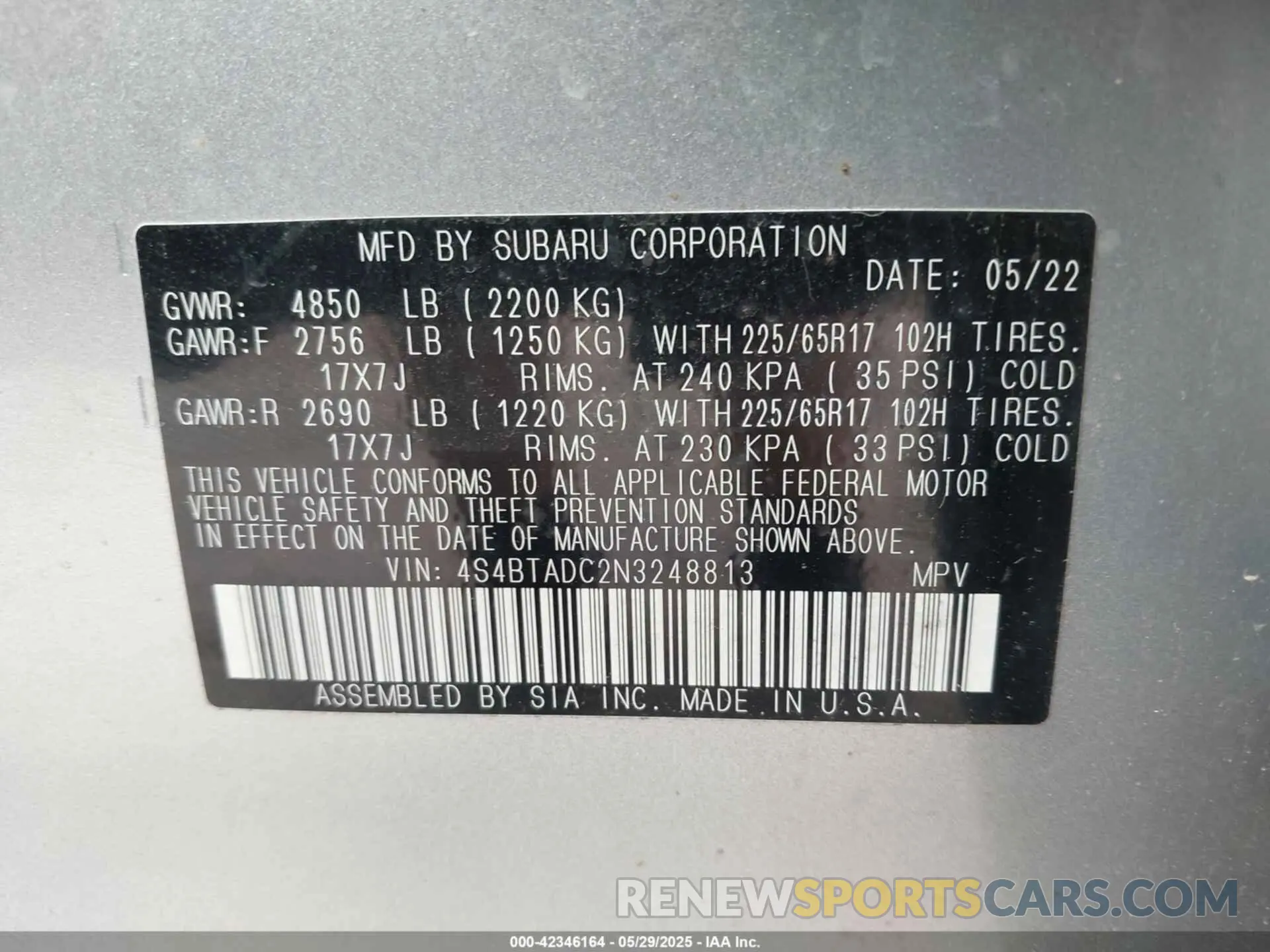 9 Photograph of a damaged car 4S4BTADC2N3248813 SUBARU OUTBACK 2022
