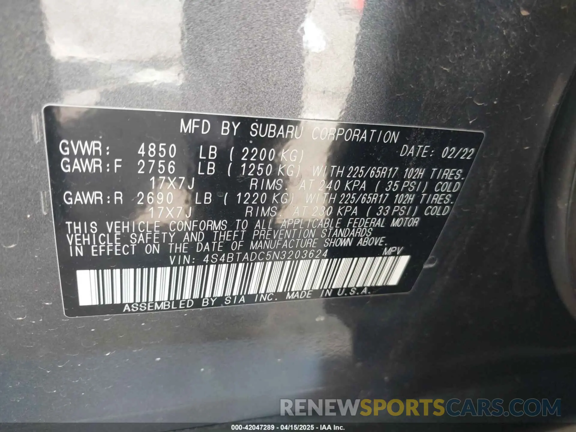 9 Photograph of a damaged car 4S4BTADC5N3203624 SUBARU OUTBACK 2022