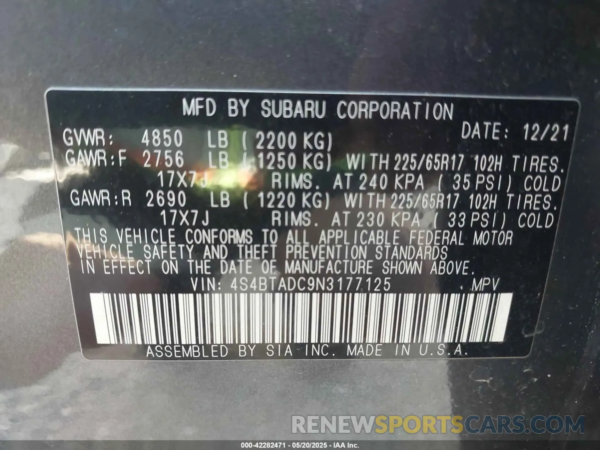 9 Photograph of a damaged car 4S4BTADC9N3177125 SUBARU OUTBACK 2022
