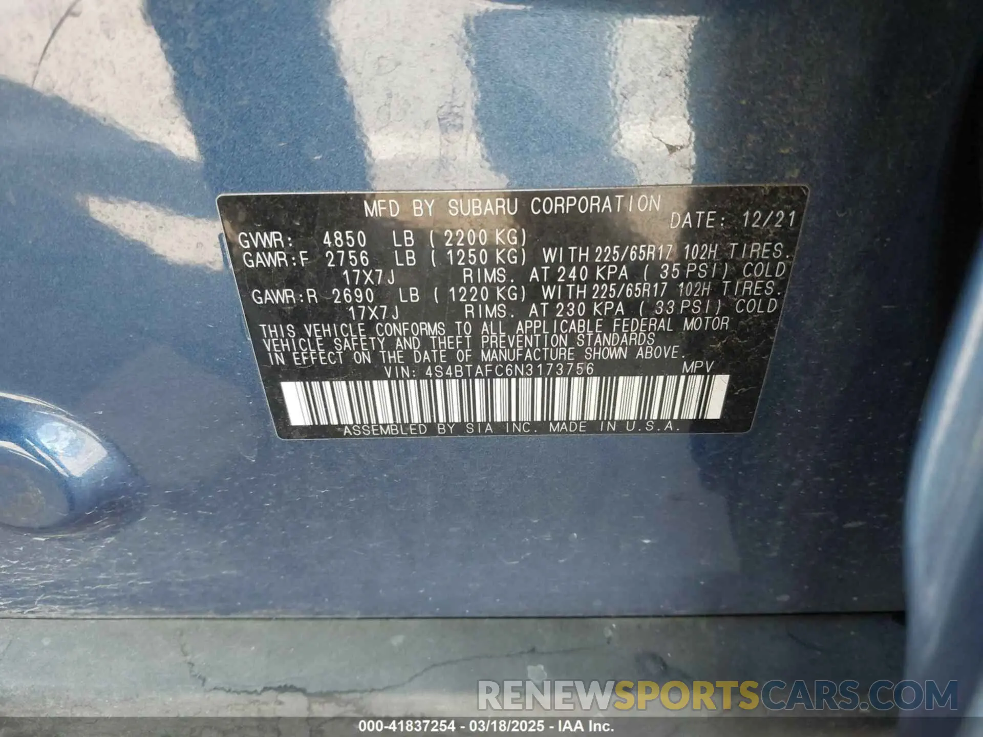 9 Photograph of a damaged car 4S4BTAFC6N3173756 SUBARU OUTBACK 2022