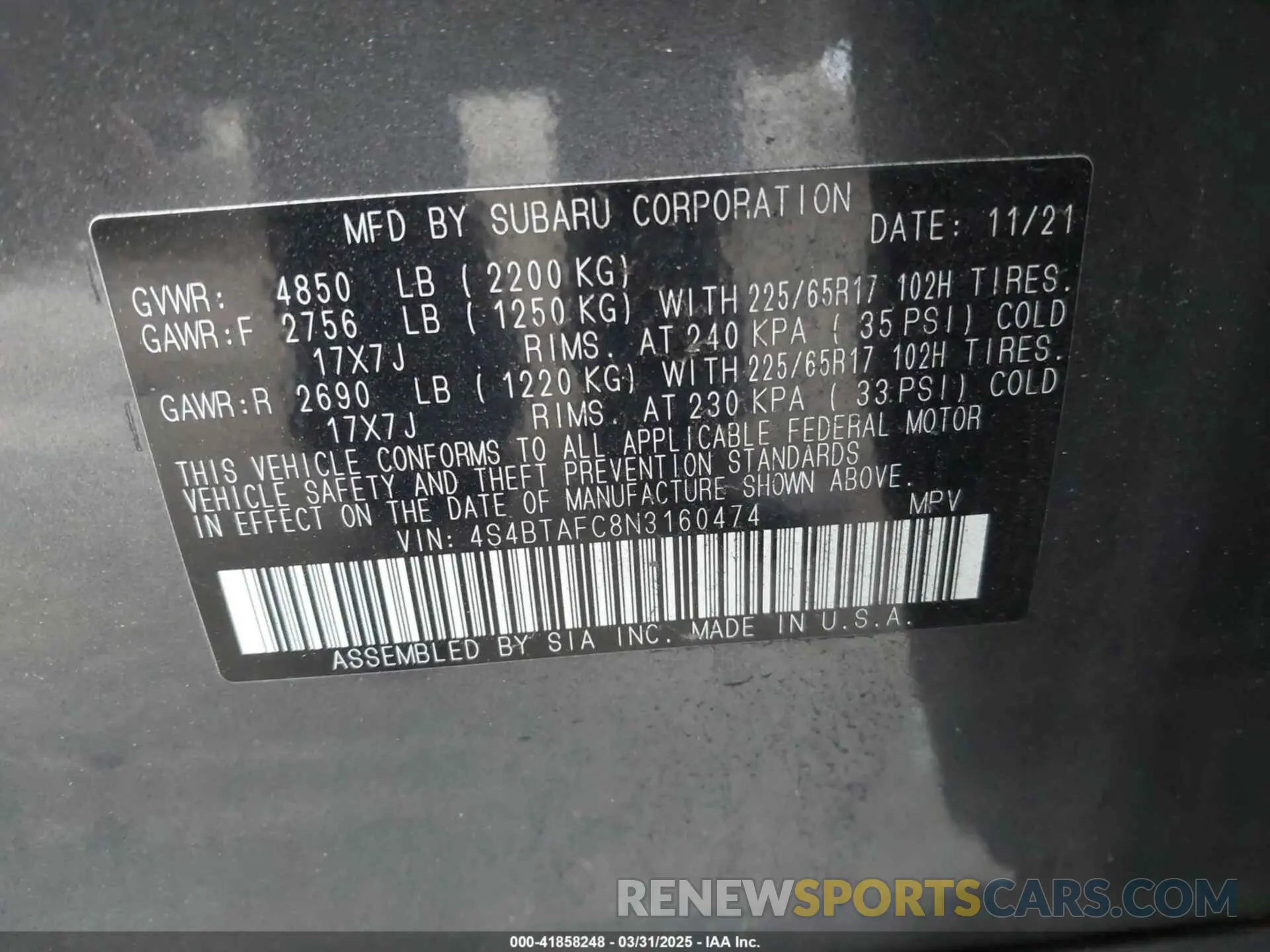 9 Photograph of a damaged car 4S4BTAFC8N3160474 SUBARU OUTBACK 2022