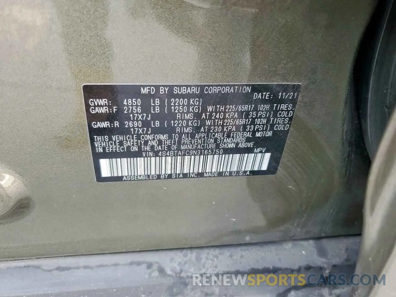 15 Photograph of a damaged car 4S4BTAFC9N3165750 SUBARU OUTBACK 2022