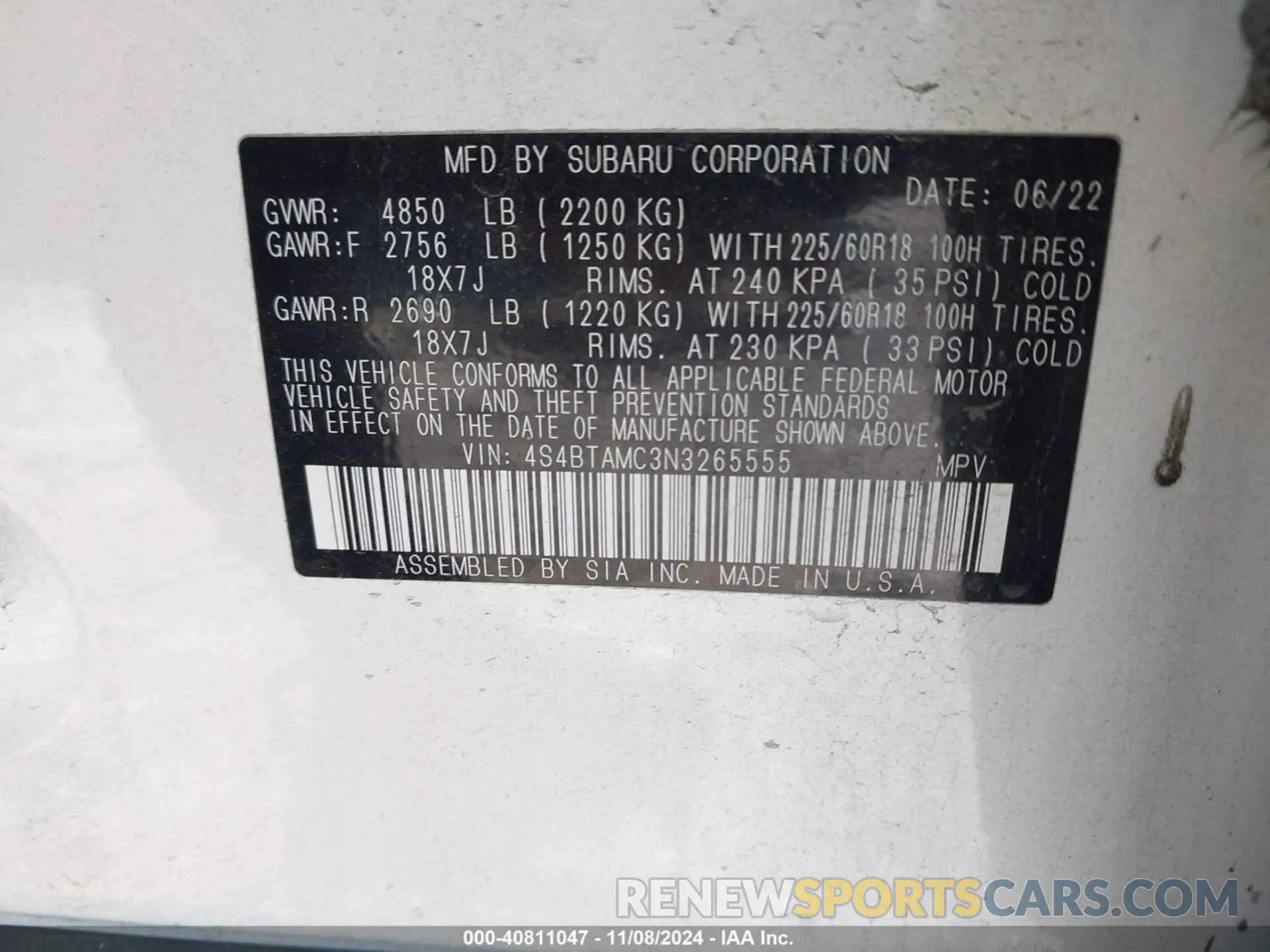 9 Photograph of a damaged car 4S4BTAMC3N3265555 SUBARU OUTBACK 2022