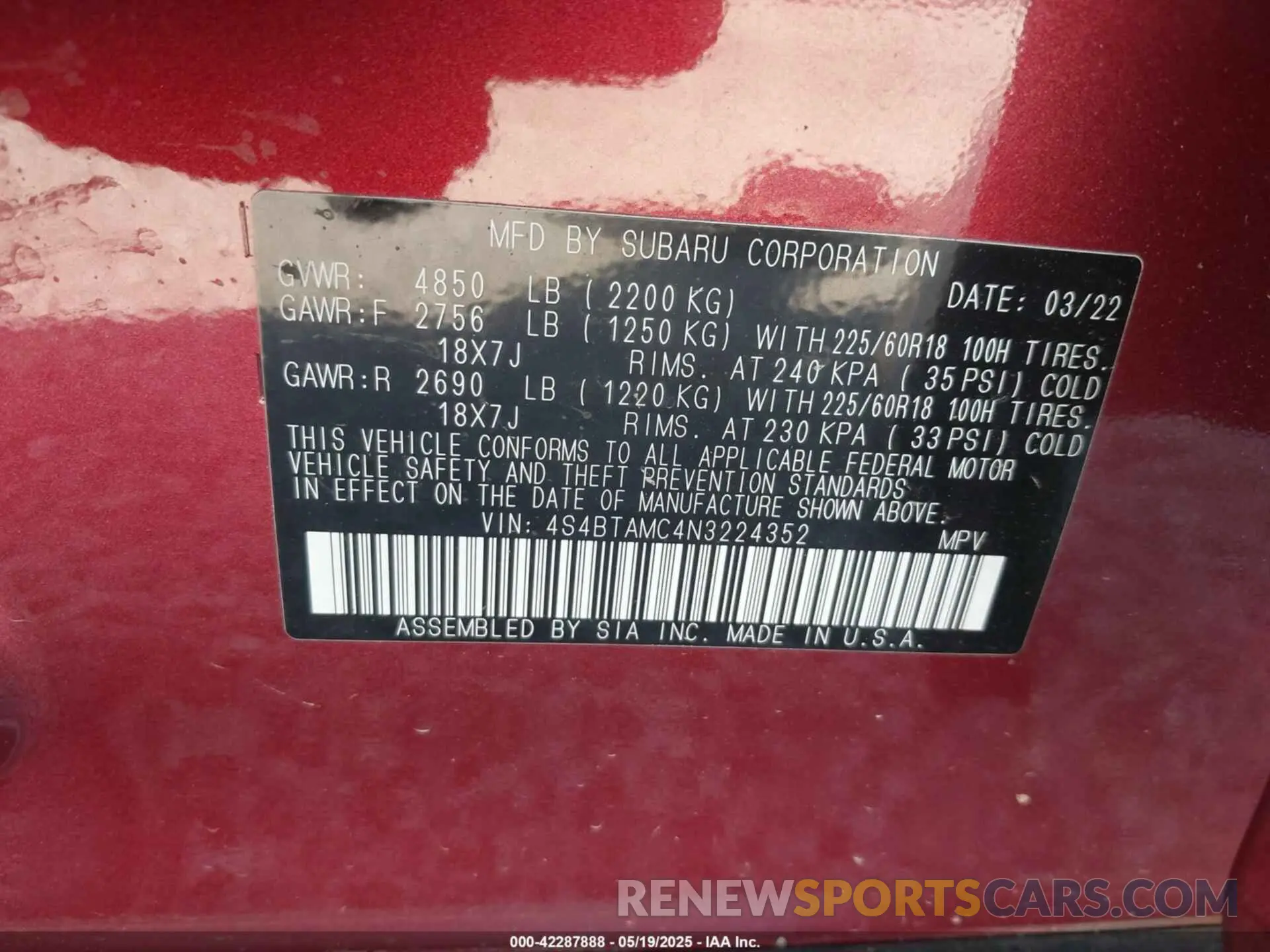 9 Photograph of a damaged car 4S4BTAMC4N3224352 SUBARU OUTBACK 2022