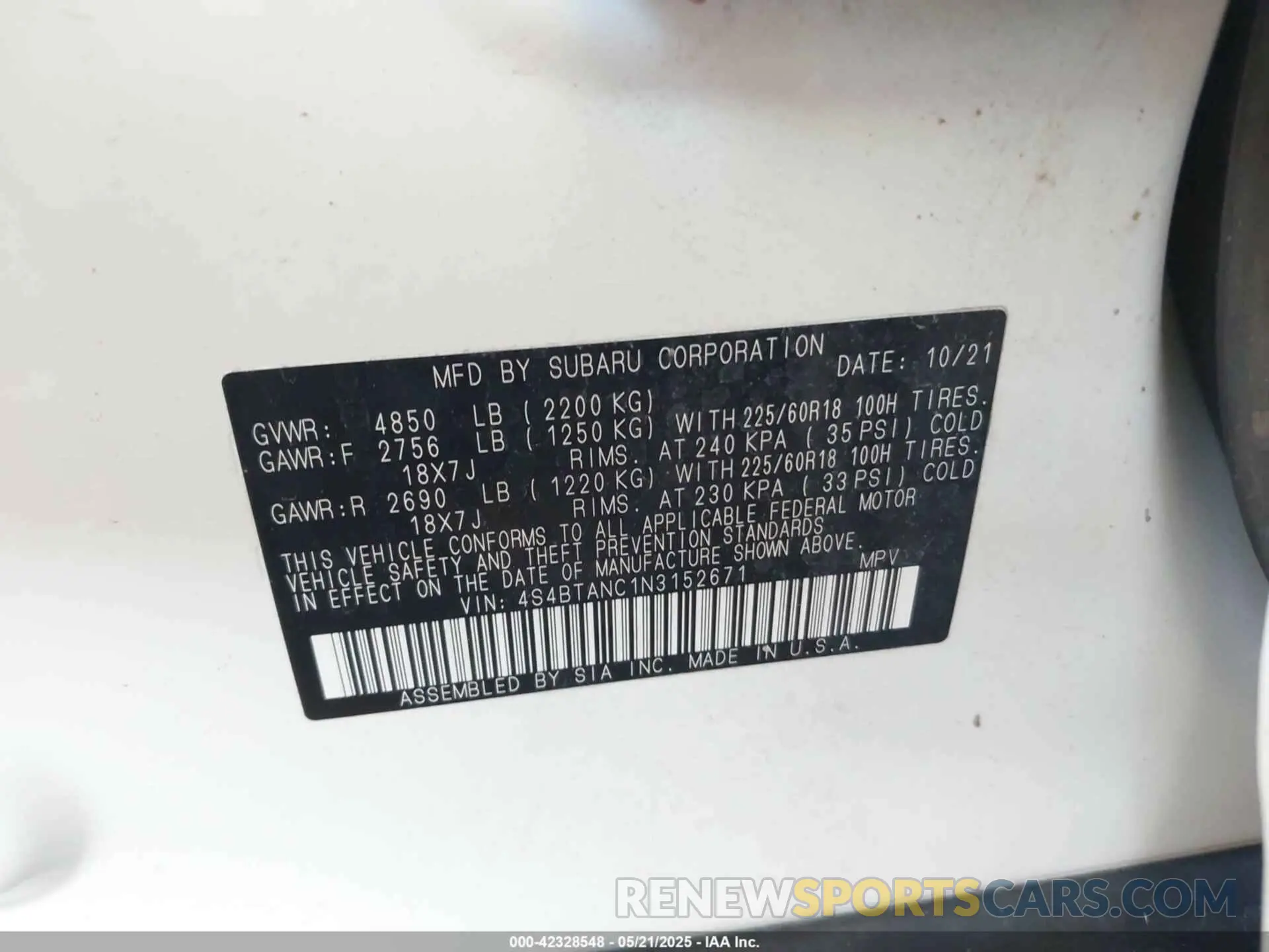 9 Photograph of a damaged car 4S4BTANC1N3152671 SUBARU OUTBACK 2022