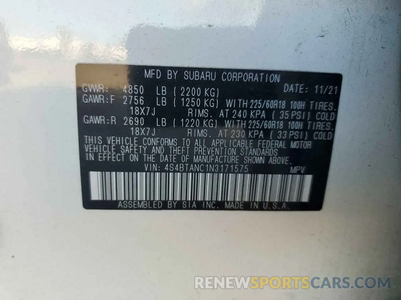14 Photograph of a damaged car 4S4BTANC1N3171575 SUBARU OUTBACK 2022