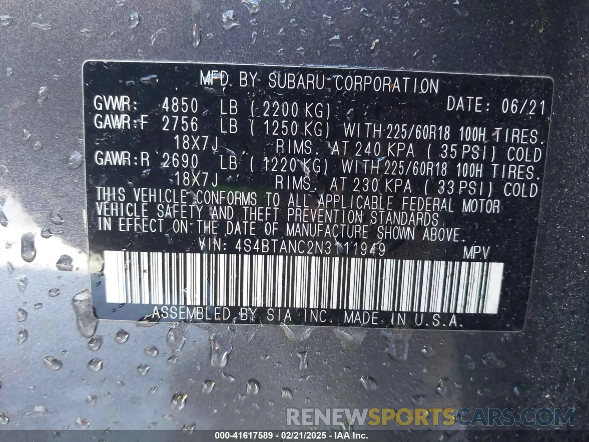 9 Photograph of a damaged car 4S4BTANC2N3111949 SUBARU OUTBACK 2022