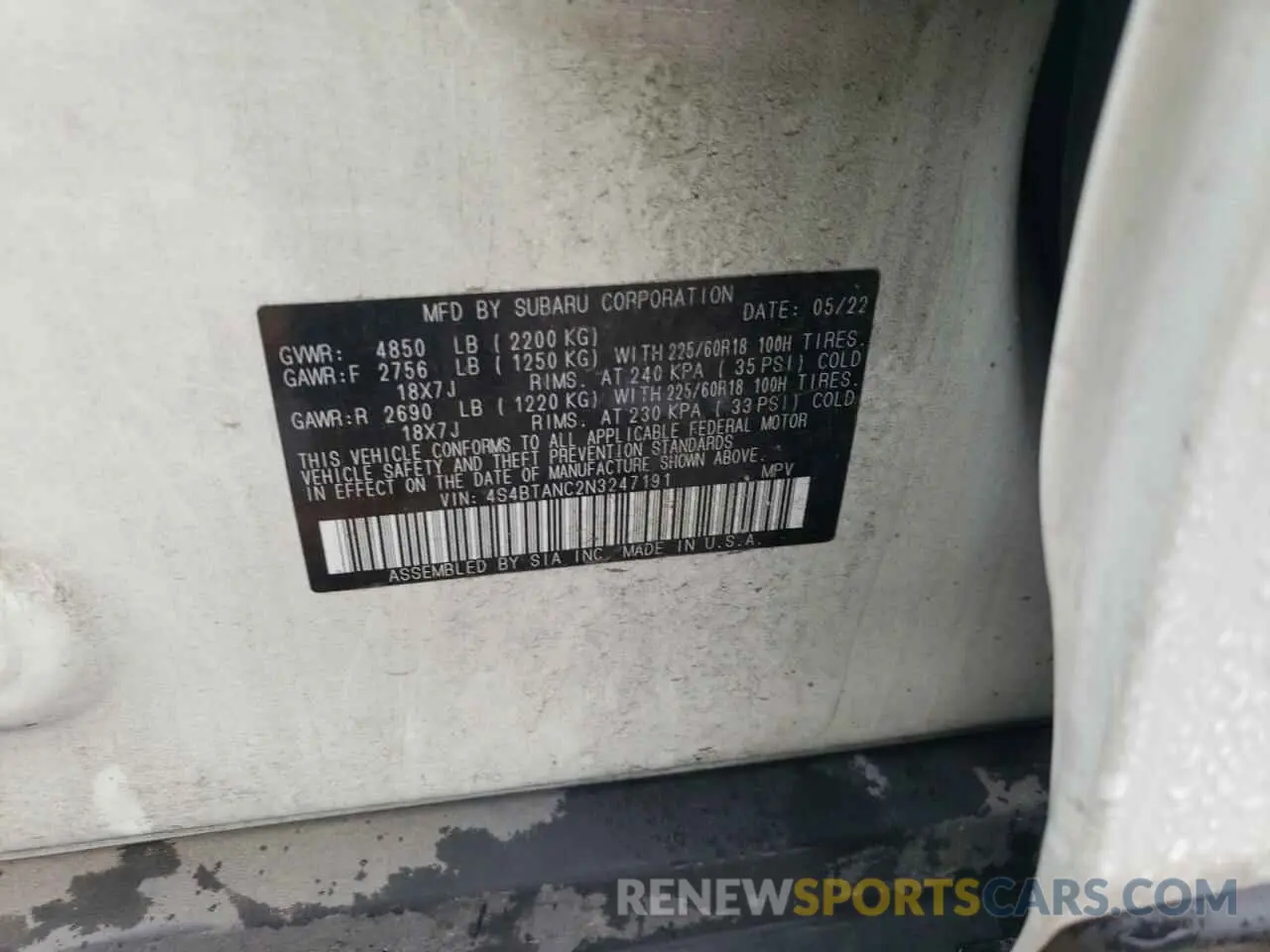 13 Photograph of a damaged car 4S4BTANC2N3247191 SUBARU OUTBACK 2022