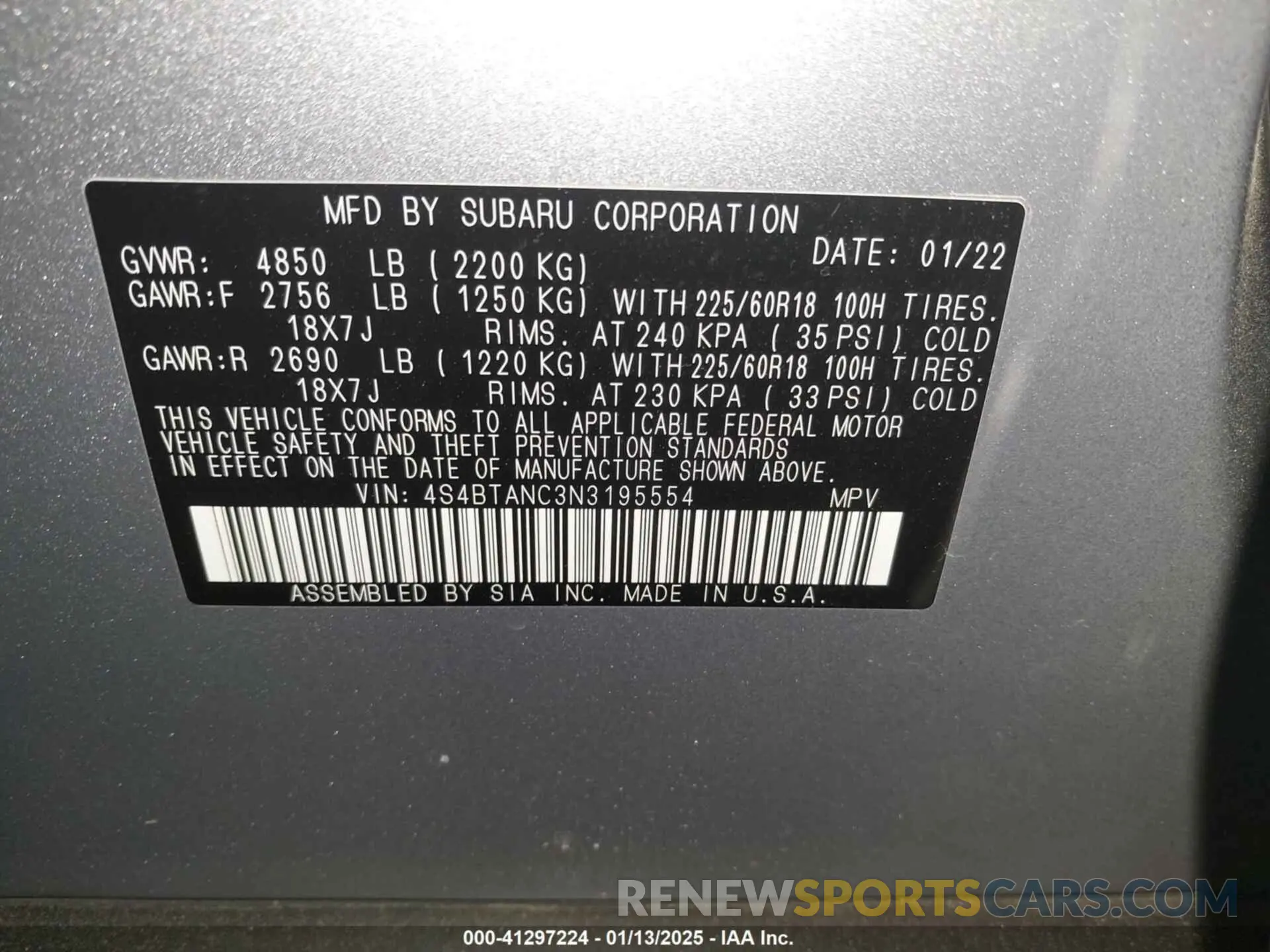 9 Photograph of a damaged car 4S4BTANC3N3195554 SUBARU OUTBACK 2022