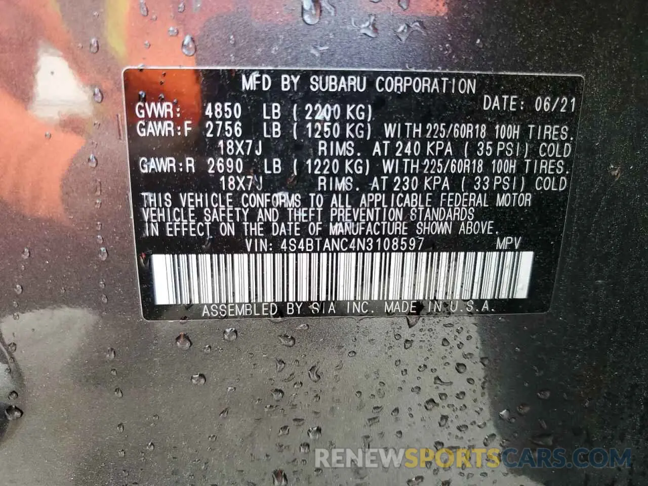 14 Photograph of a damaged car 4S4BTANC4N3108597 SUBARU OUTBACK 2022