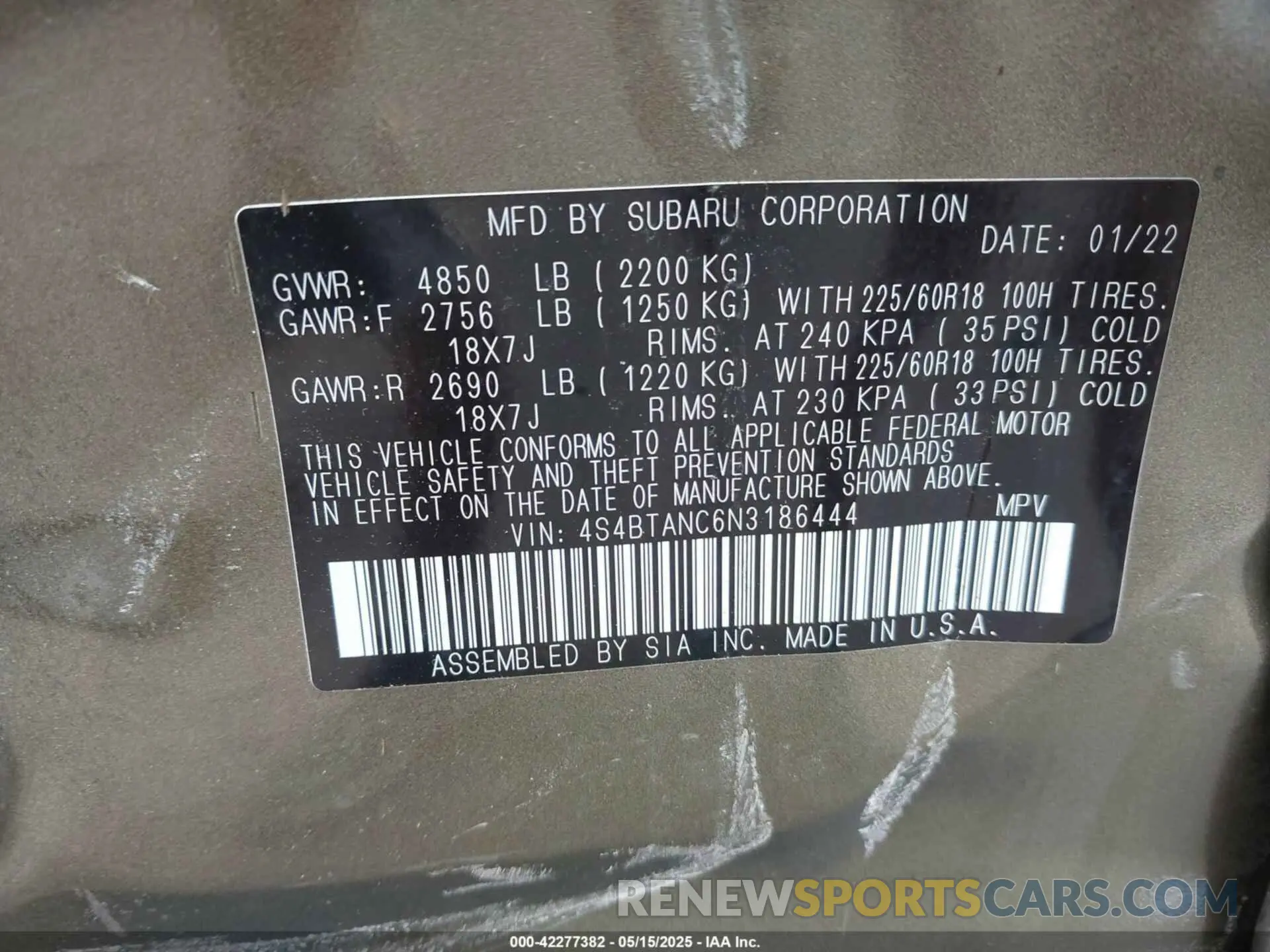 9 Photograph of a damaged car 4S4BTANC6N3186444 SUBARU OUTBACK 2022