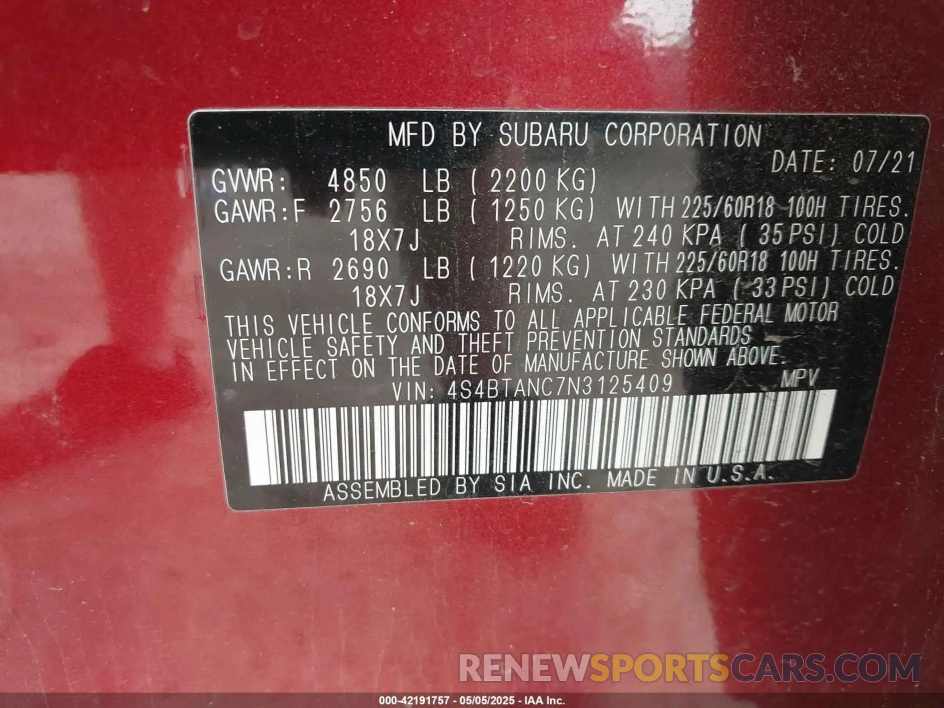 9 Photograph of a damaged car 4S4BTANC7N3125409 SUBARU OUTBACK 2022