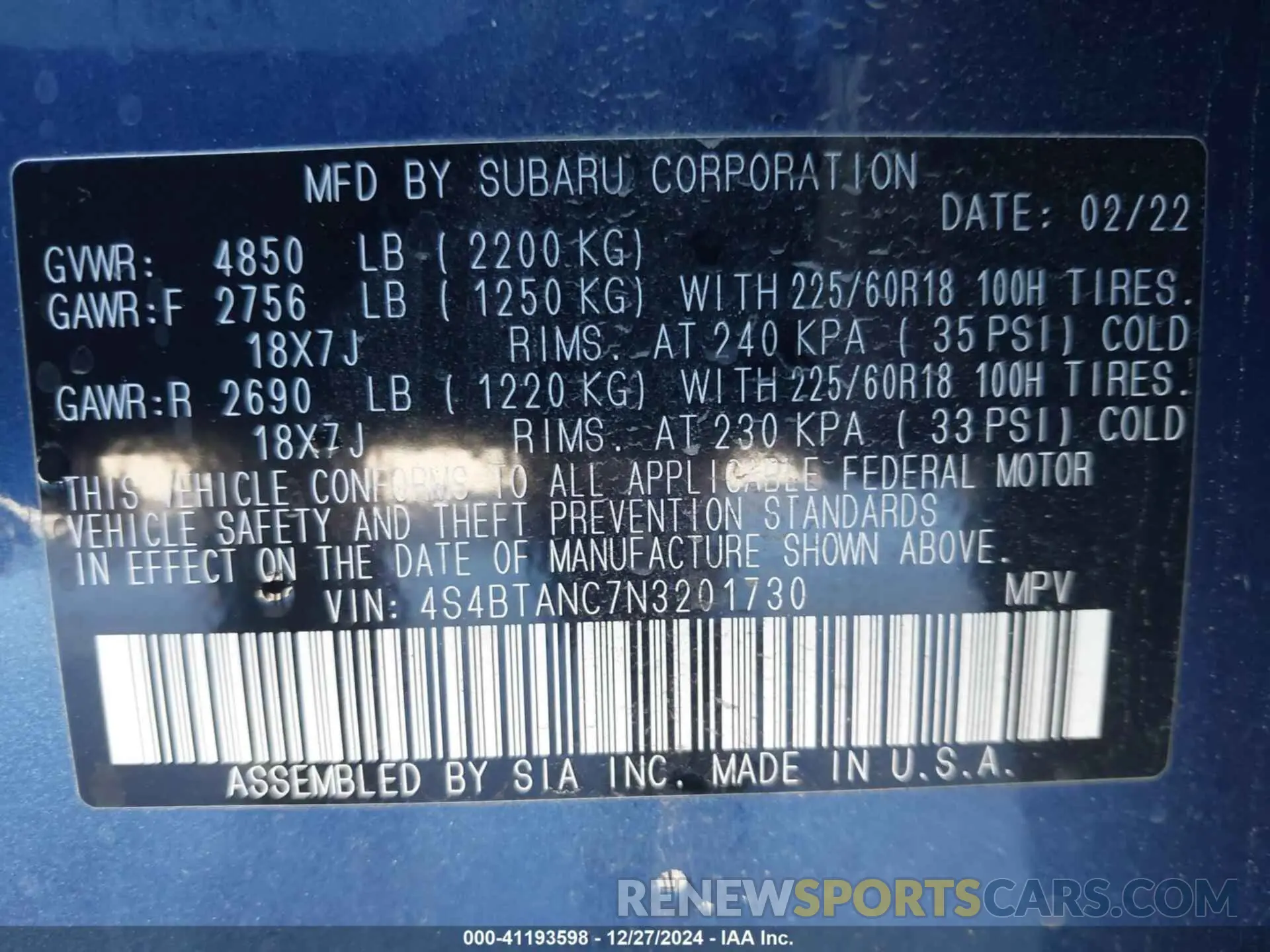 9 Photograph of a damaged car 4S4BTANC7N3201730 SUBARU OUTBACK 2022