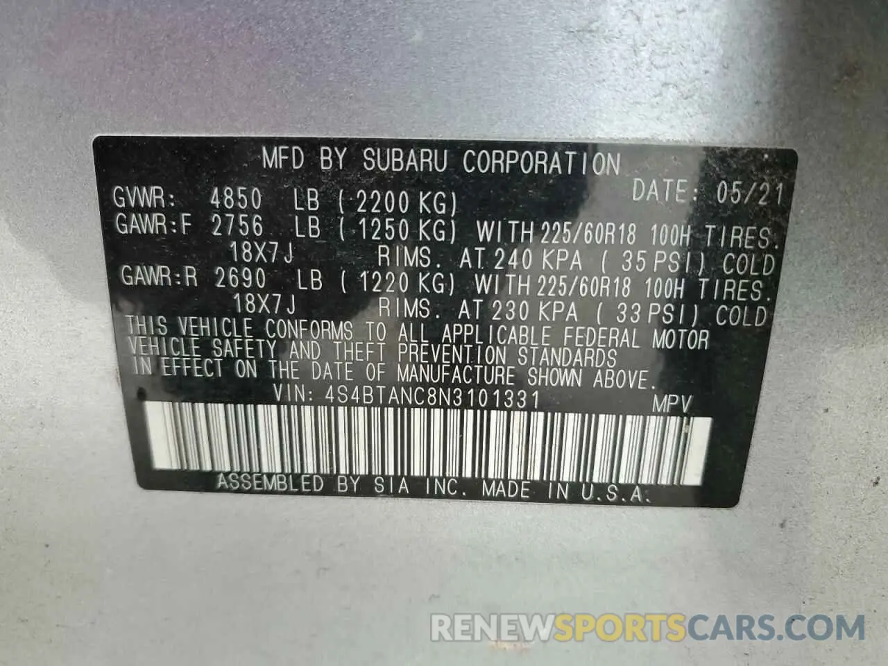 13 Photograph of a damaged car 4S4BTANC8N3101331 SUBARU OUTBACK 2022