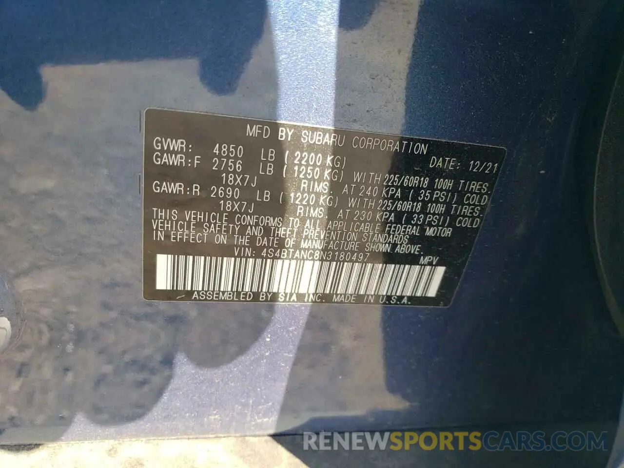 13 Photograph of a damaged car 4S4BTANC8N3180497 SUBARU OUTBACK 2022