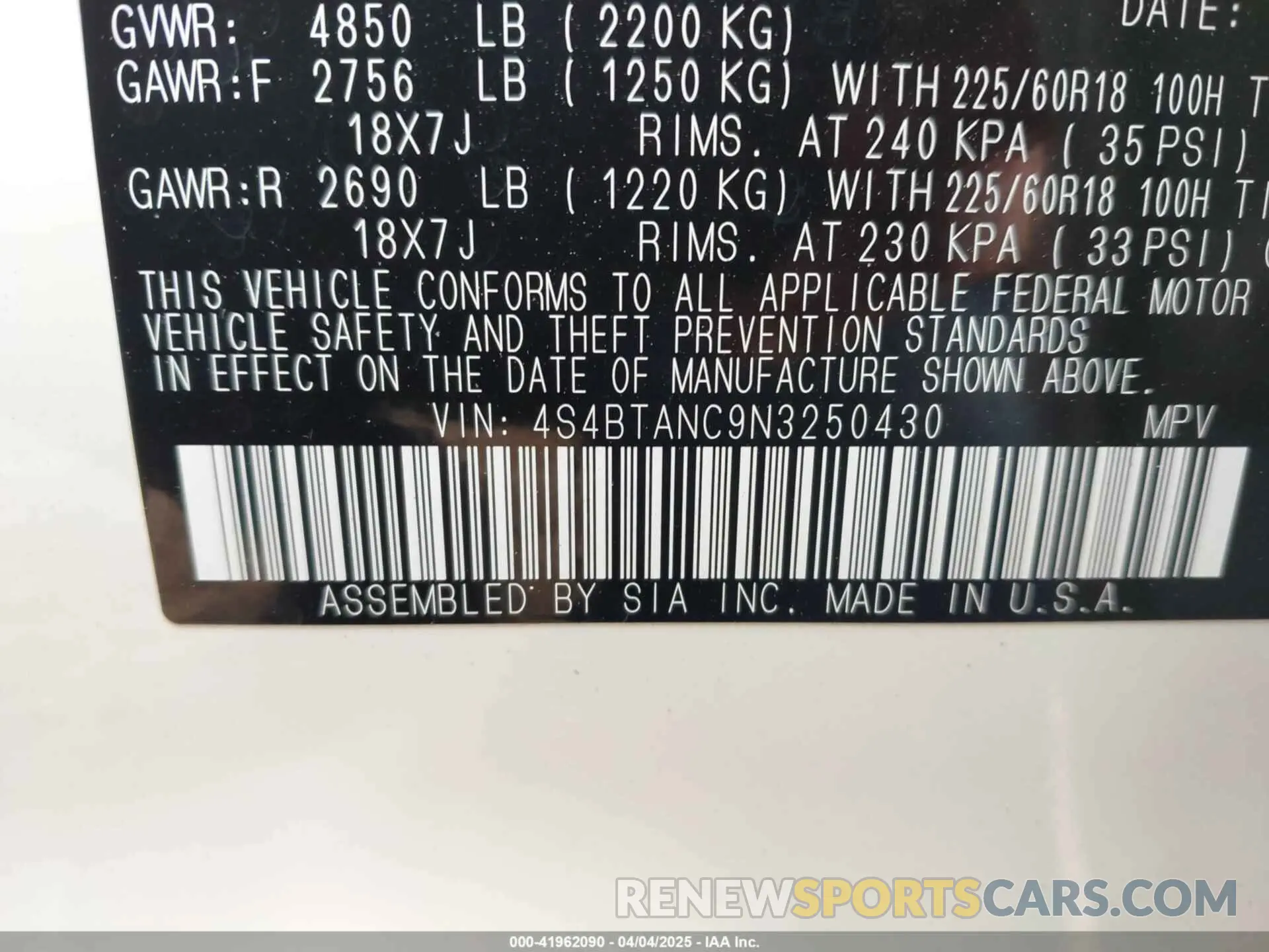 9 Photograph of a damaged car 4S4BTANC9N3250430 SUBARU OUTBACK 2022