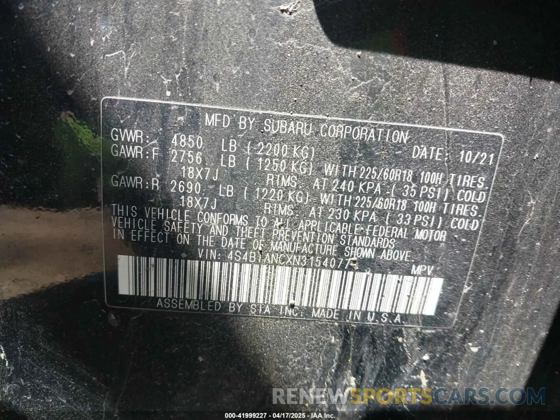 9 Photograph of a damaged car 4S4BTANCXN3154077 SUBARU OUTBACK 2022