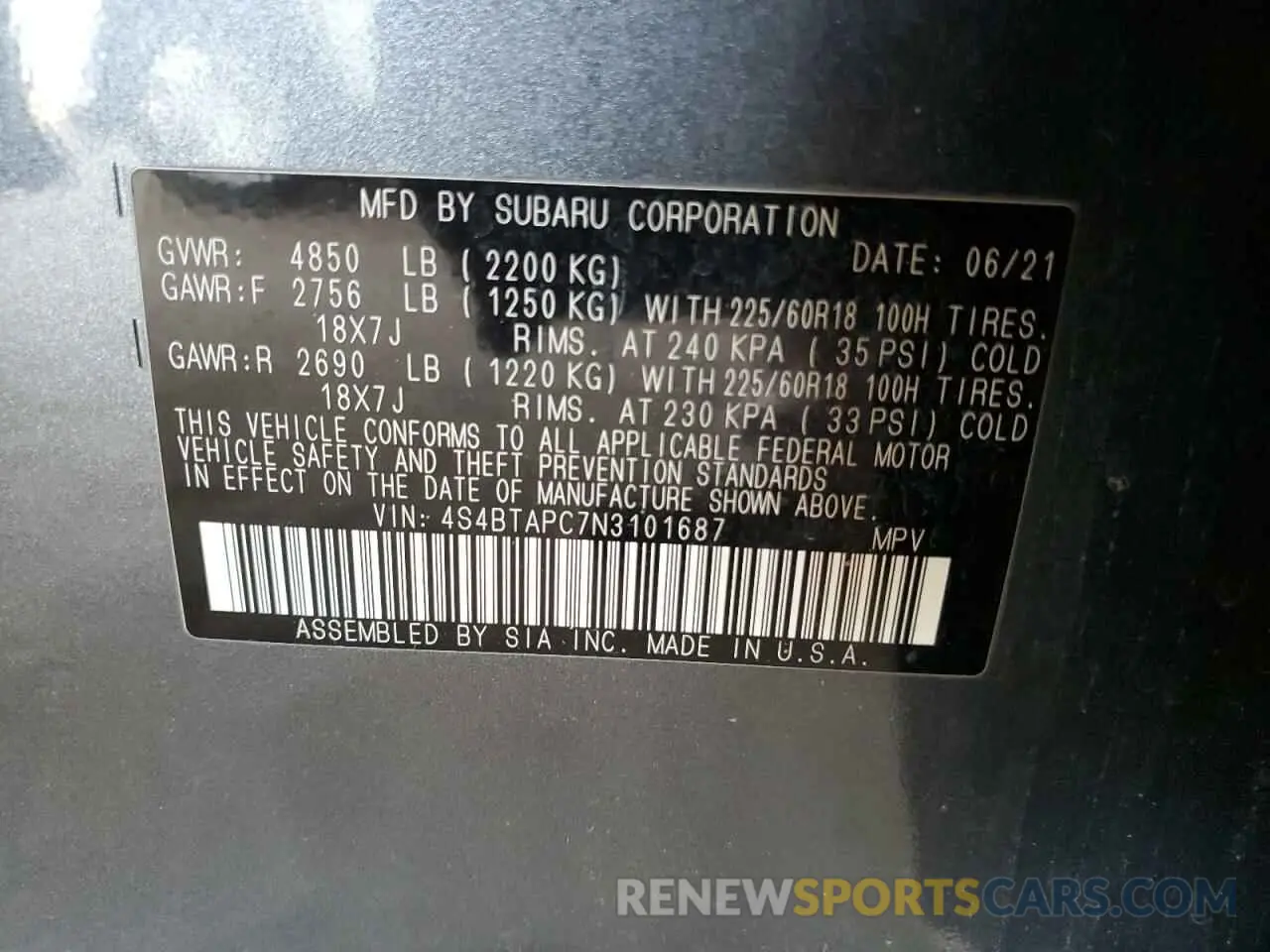 12 Photograph of a damaged car 4S4BTAPC7N3101687 SUBARU OUTBACK 2022