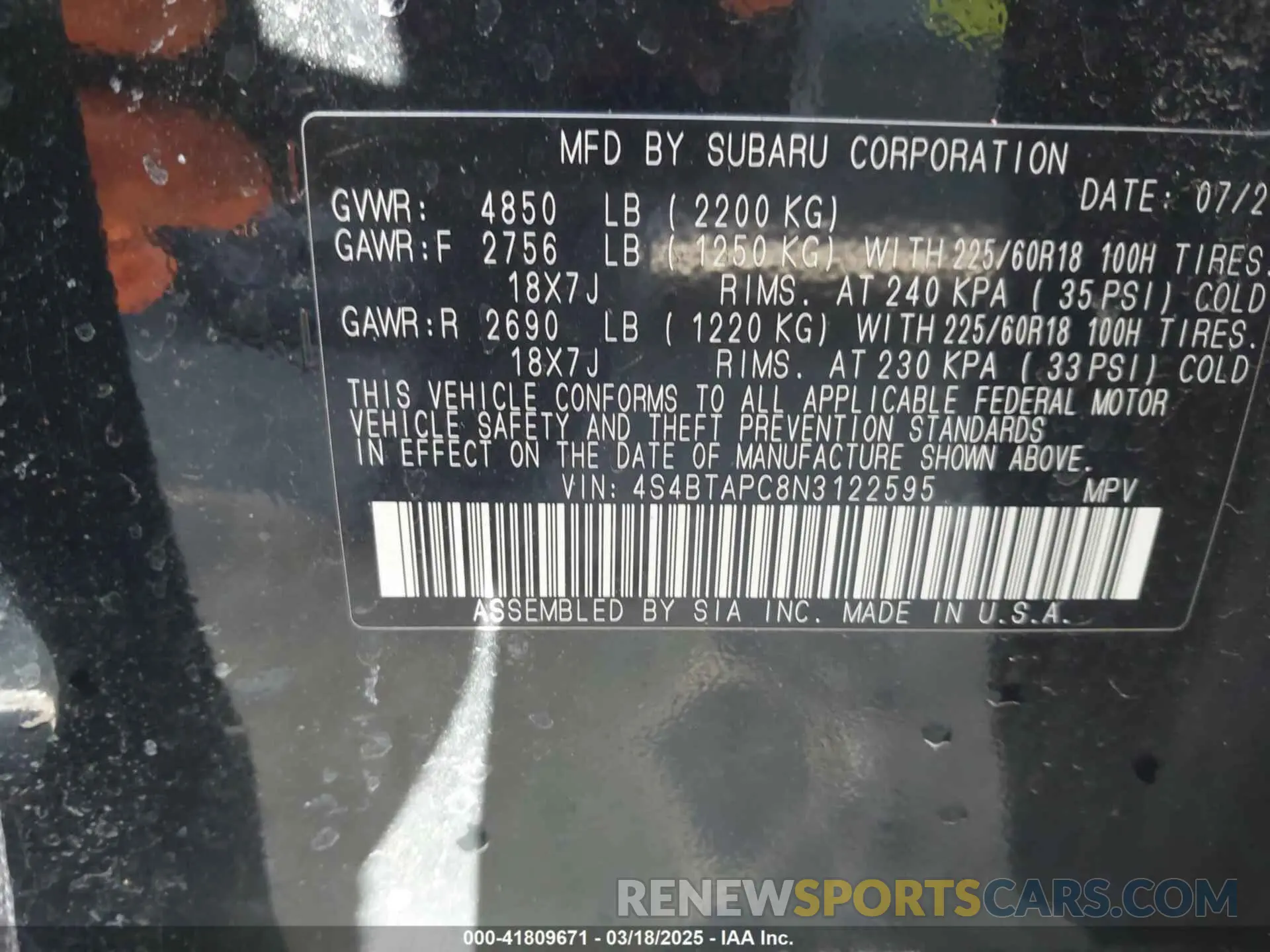 9 Photograph of a damaged car 4S4BTAPC8N3122595 SUBARU OUTBACK 2022