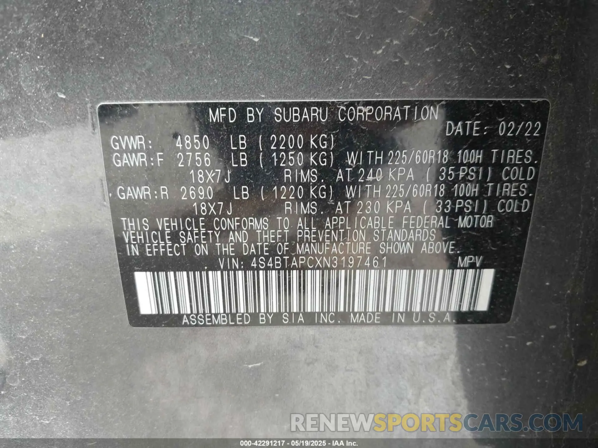9 Photograph of a damaged car 4S4BTAPCXN3197461 SUBARU OUTBACK 2022