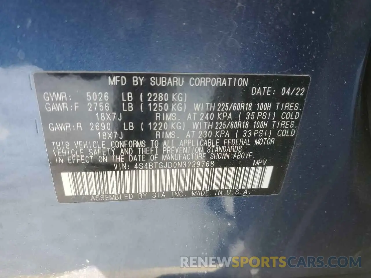 14 Photograph of a damaged car 4S4BTGJD0N3239768 SUBARU OUTBACK 2022