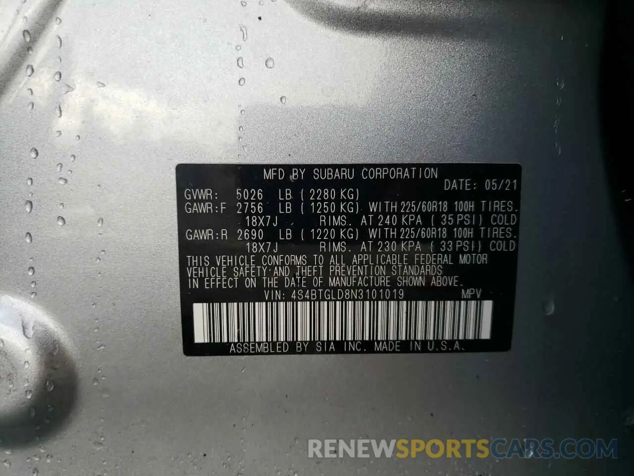 15 Photograph of a damaged car 4S4BTGLD8N3101019 SUBARU OUTBACK 2022