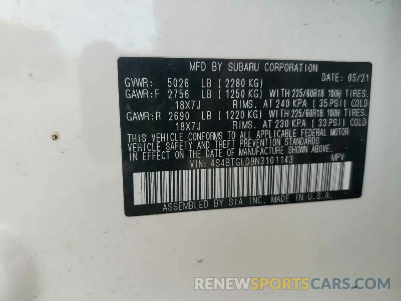 15 Photograph of a damaged car 4S4BTGLD9N3101143 SUBARU OUTBACK 2022
