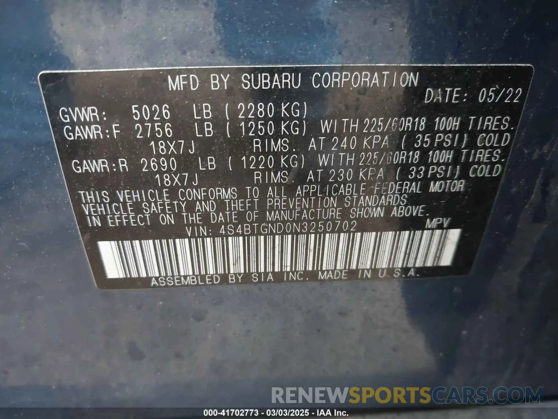 9 Photograph of a damaged car 4S4BTGND0N3250702 SUBARU OUTBACK 2022