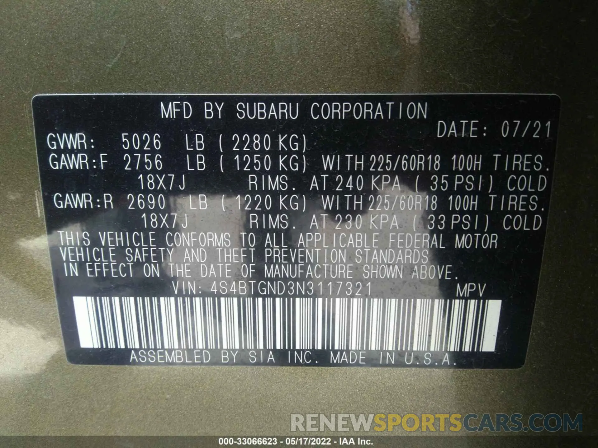 9 Photograph of a damaged car 4S4BTGND3N3117321 SUBARU OUTBACK 2022