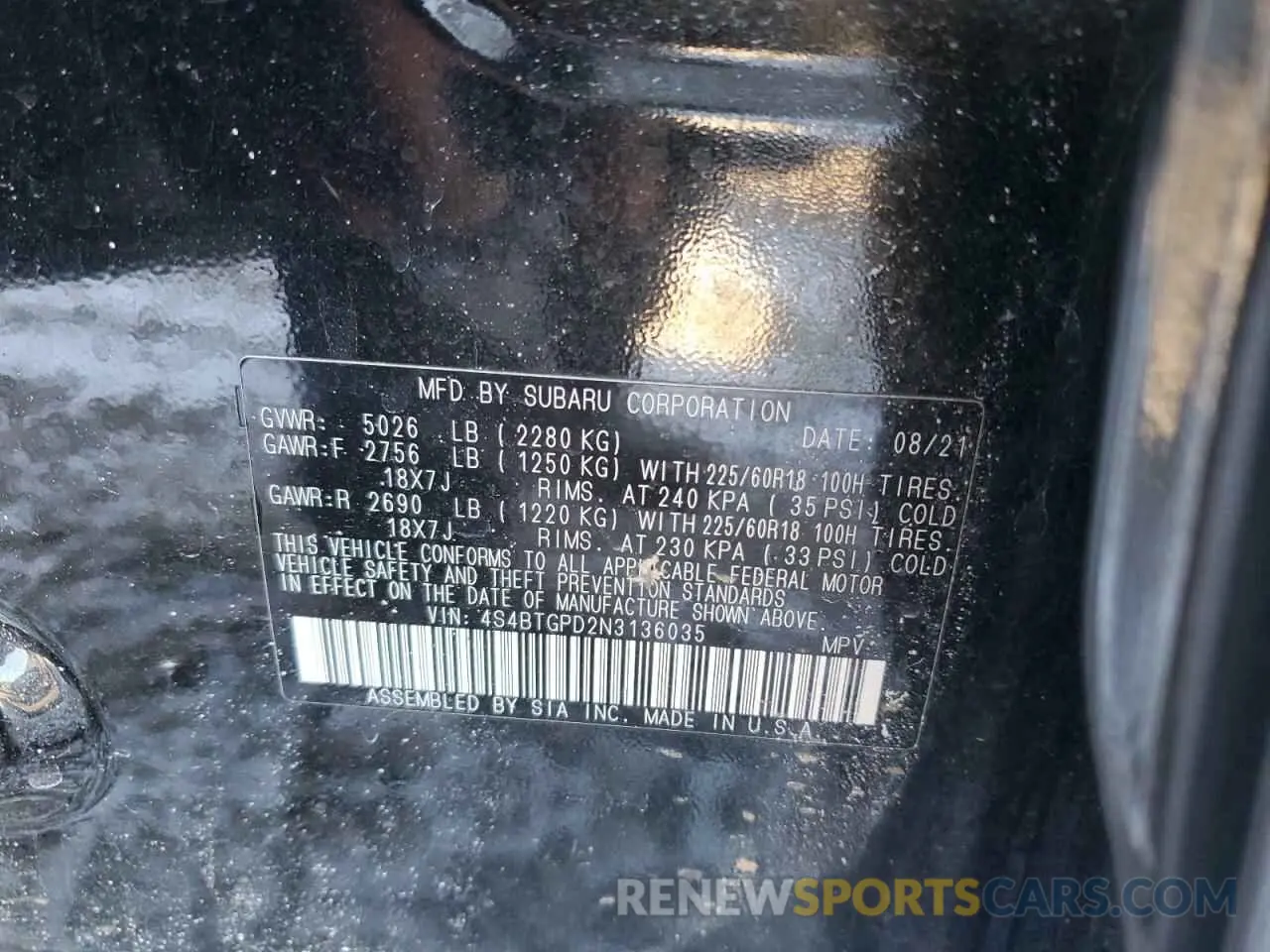 12 Photograph of a damaged car 4S4BTGPD2N3136035 SUBARU OUTBACK 2022