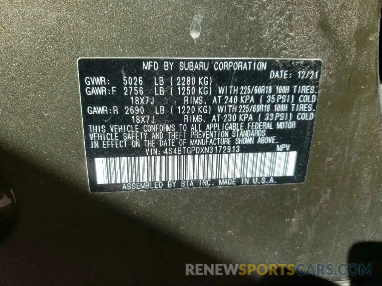 15 Photograph of a damaged car 4S4BTGPDXN3172913 SUBARU OUTBACK 2022