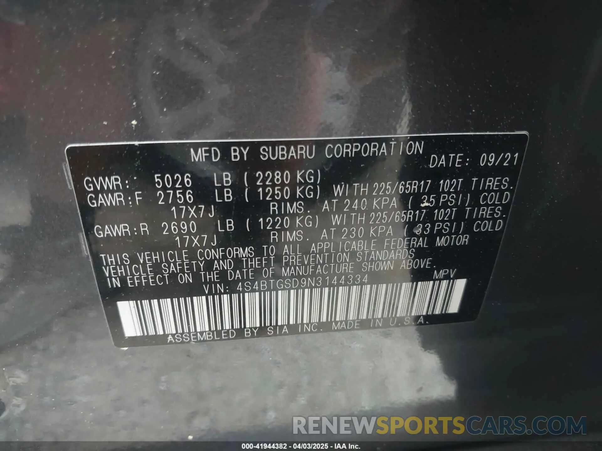 9 Photograph of a damaged car 4S4BTGSD9N3144334 SUBARU OUTBACK 2022