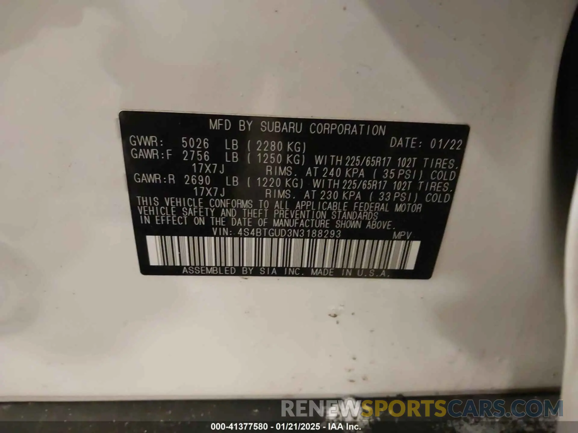 9 Photograph of a damaged car 4S4BTGUD3N3188293 SUBARU OUTBACK 2022