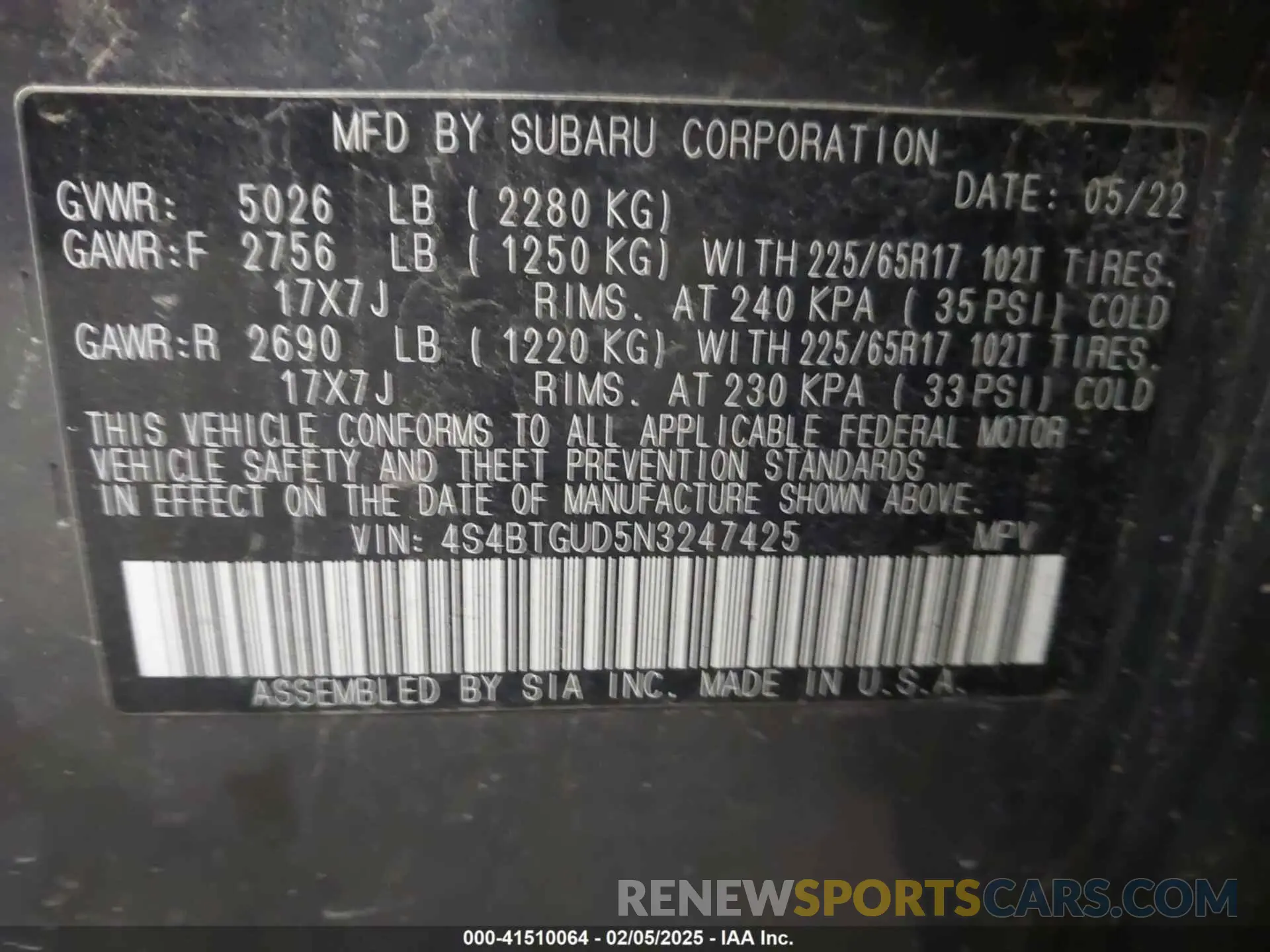 9 Photograph of a damaged car 4S4BTGUD5N3247425 SUBARU OUTBACK 2022